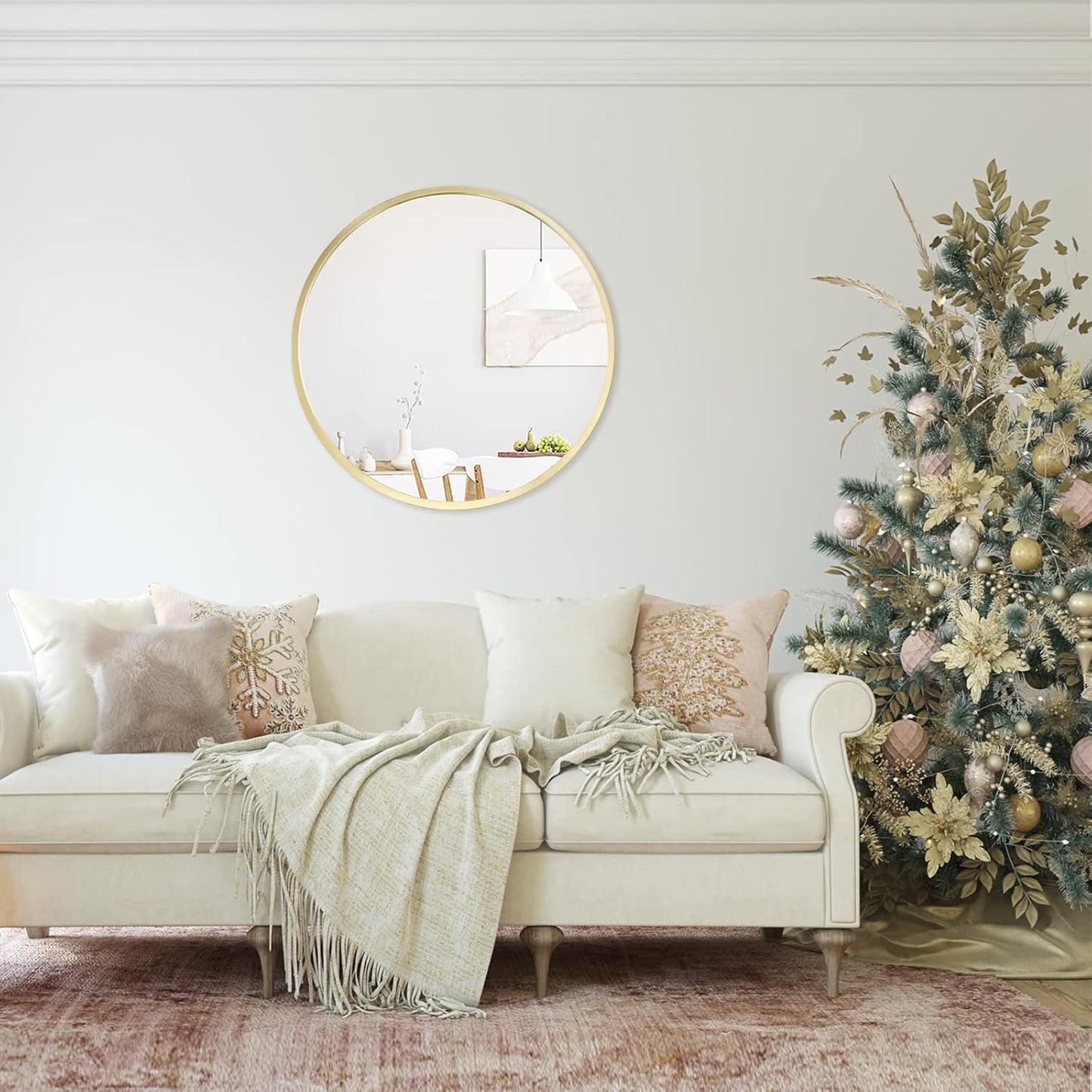 zenmag Round Mirror, 60x60 cm Metal Framed, Large Bathroom, Circle Hanging, Gold Wall for Living Room, Bedroom, Entryway Decor