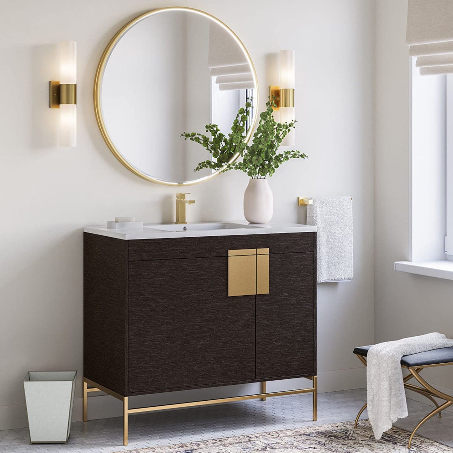 Warmiehomy Round Bathroom Mirror Wall Mounted Makeup Mirror with Frame for Bathroom Dressing Living Room Bedroom (Φ60cm, Gold)