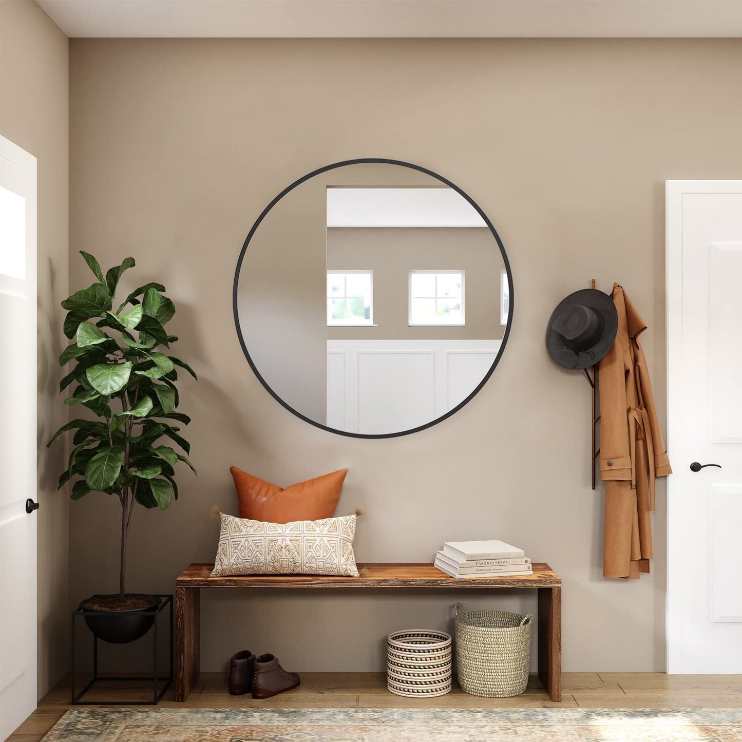 ZENIDA Round Mirror for Wall, 80x80 cm Metal Framed Circle, Large Bathroom, Gold for Living Room, Bedroom, Entryway Decor
