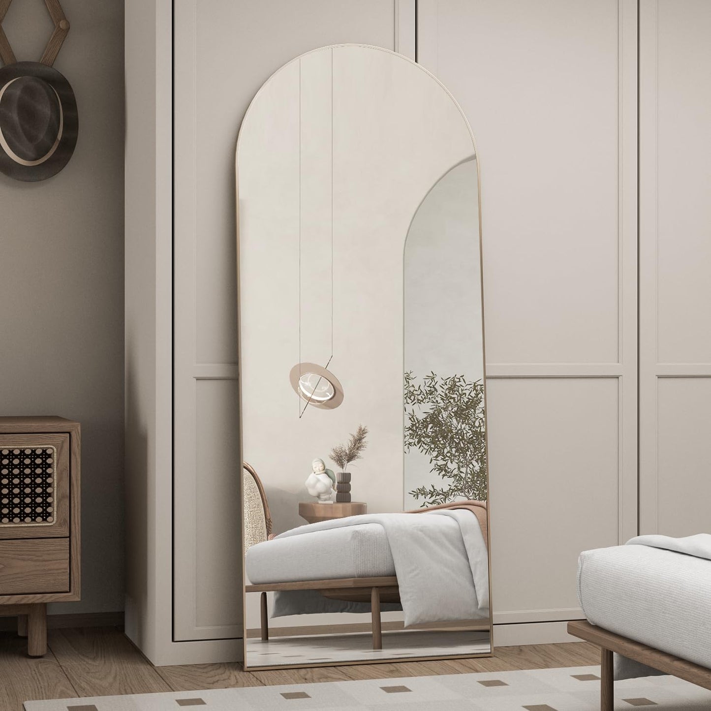 CASSILANDO Full Length Mirror165X60cm Arched Mirror, Black Floor Mirror with Standing Full Body Mirrors Hanging or Leaning Against Wall, for Cloakroom, Bedroom, Livingroom (Black)