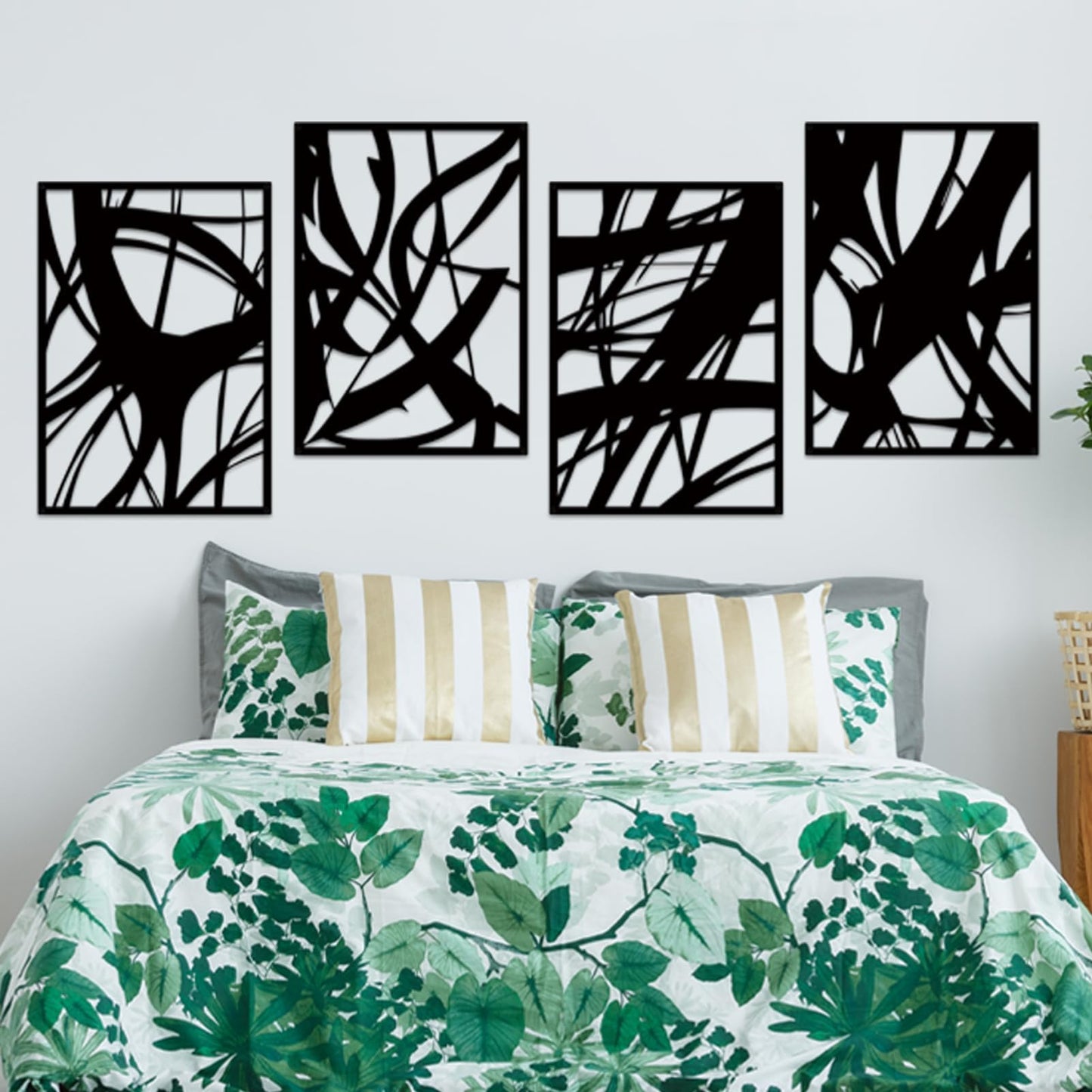 ruelen Wall Decor 2 Pcs Metal Leaf Wall Art, Modern Minimalist Black Metal Leaf Hanging Decor Rustic Farmhouse Wall Decor for Home Living Room Bedroom Bathroom Hallway Office