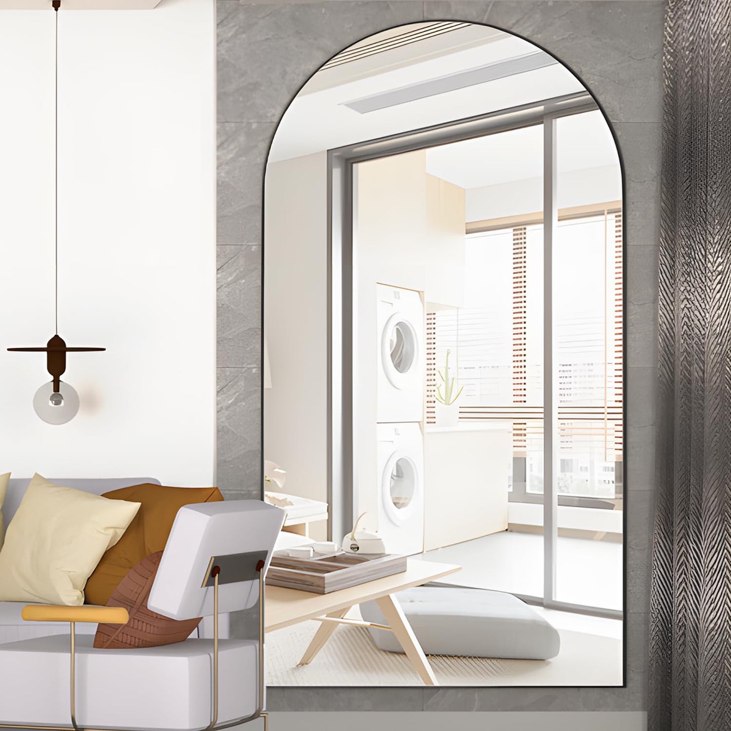 CASSILANDO Full Length Mirror165X60cm Arched Mirror, Black Floor Mirror with Standing Full Body Mirrors Hanging or Leaning Against Wall, for Cloakroom, Bedroom, Livingroom (Black)