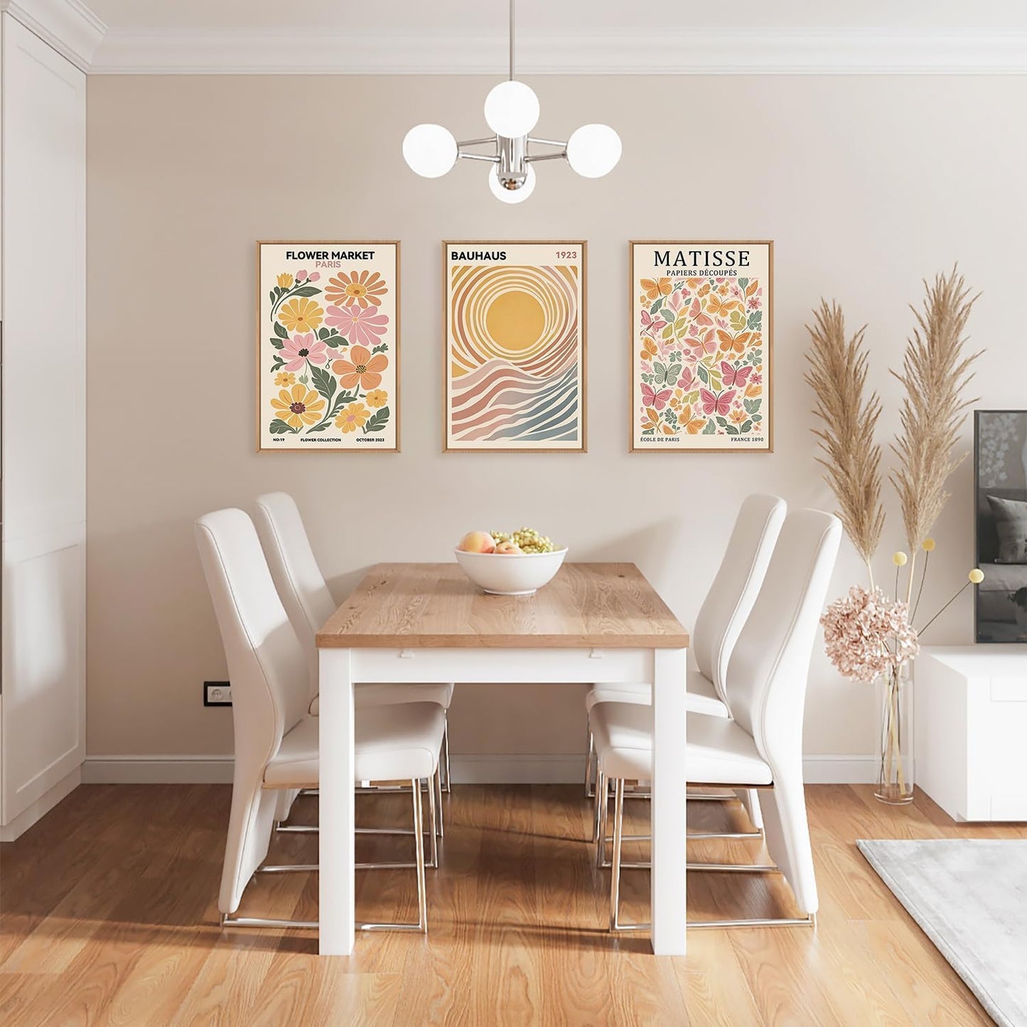 Framed Canvas Wall Art Prints, Set of 3 Mid Century Modern Wall Decor