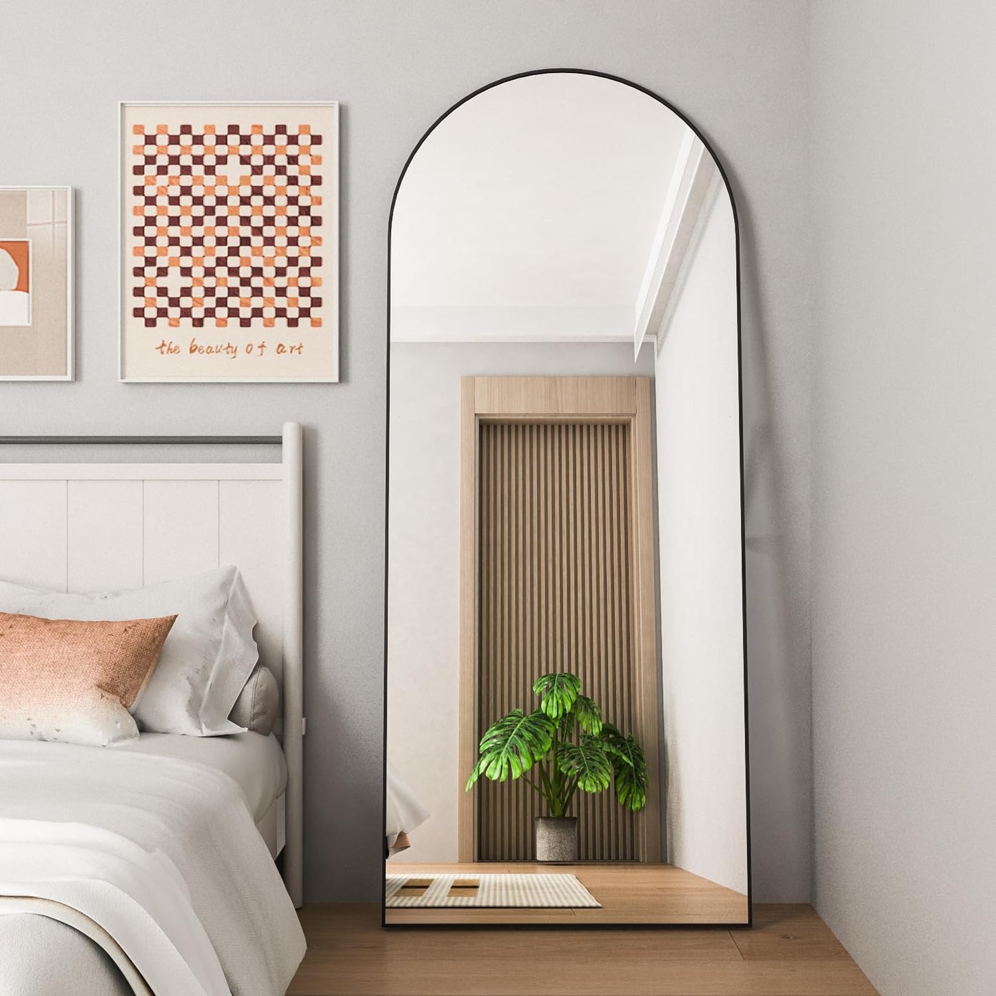 CASSILANDO Full Length Mirror165X60cm Arched Mirror, Black Floor Mirror with Standing Full Body Mirrors Hanging or Leaning Against Wall, for Cloakroom, Bedroom, Livingroom (Black)