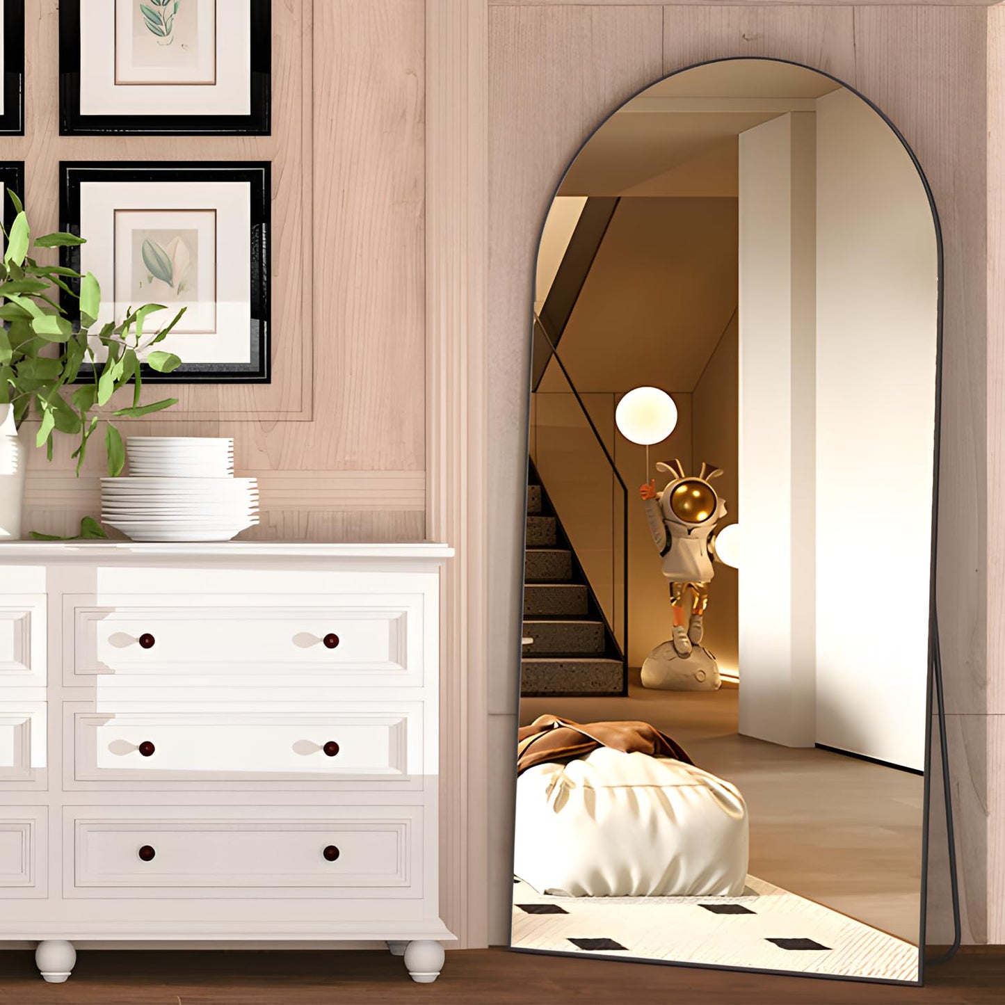 CASSILANDO Full Length Mirror165X60cm Arched Mirror, Black Floor Mirror with Standing Full Body Mirrors Hanging or Leaning Against Wall, for Cloakroom, Bedroom, Livingroom (Black)