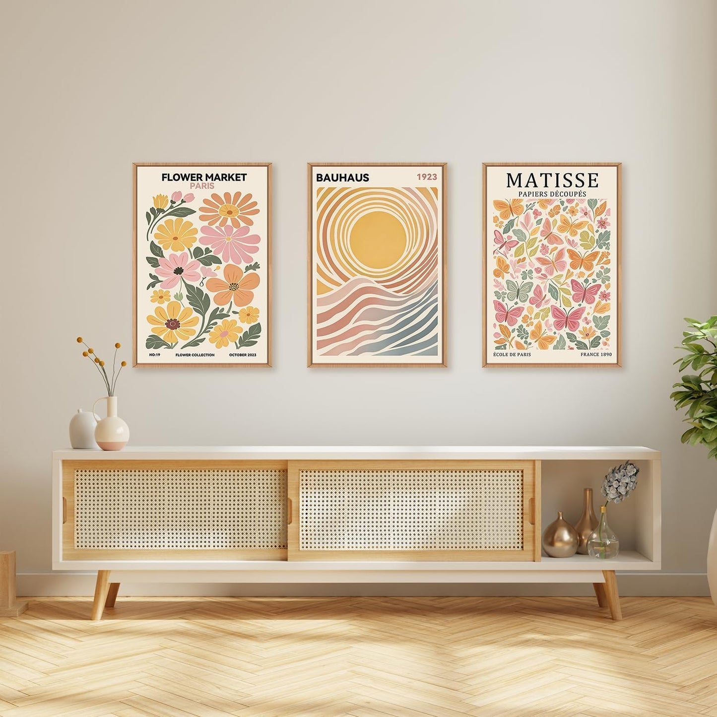 Framed Canvas Wall Art Prints, Set of 3 Mid Century Modern Wall Decor