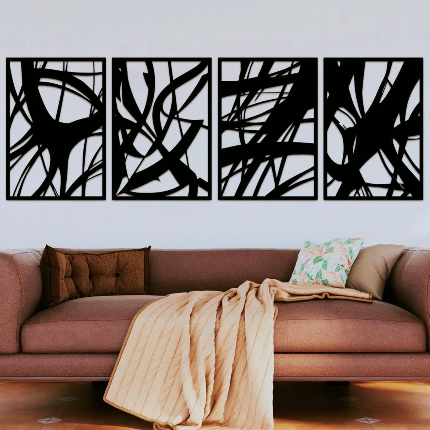 ruelen Wall Decor 2 Pcs Metal Leaf Wall Art, Modern Minimalist Black Metal Leaf Hanging Decor Rustic Farmhouse Wall Decor for Home Living Room Bedroom Bathroom Hallway Office