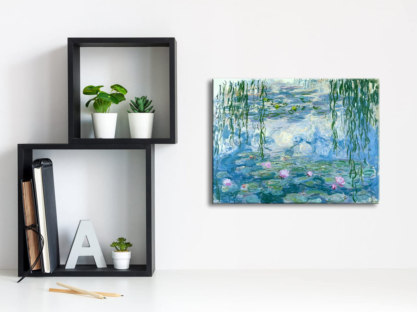 Wieco Art - Water Lilies by Claude Monet Oil Paintings Flowers Reproduction Giclee Canvas Prints Modern Landscape Artwork Picture Printed on Canvas Wall Art for Home Office Decorations