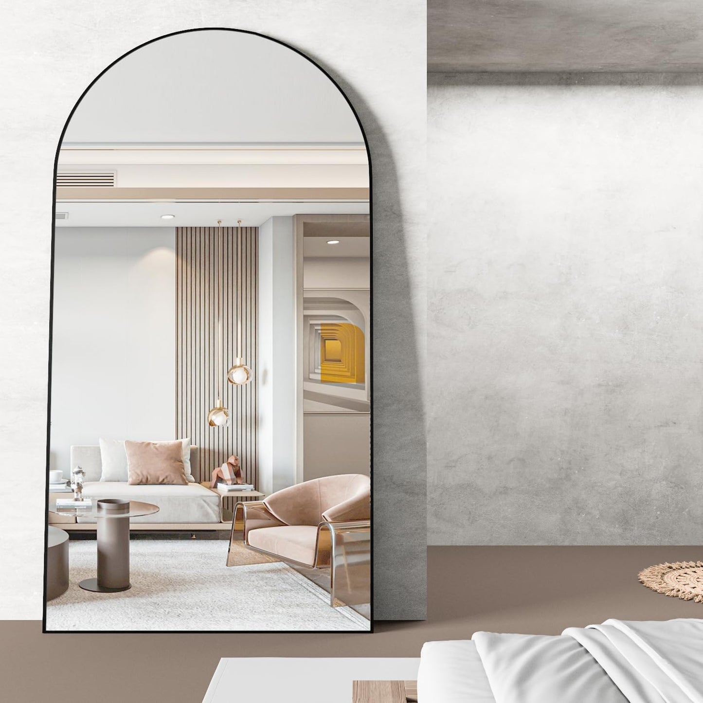 CASSILANDO Full Length Mirror165X60cm Arched Mirror, Black Floor Mirror with Standing Full Body Mirrors Hanging or Leaning Against Wall, for Cloakroom, Bedroom, Livingroom (Black)