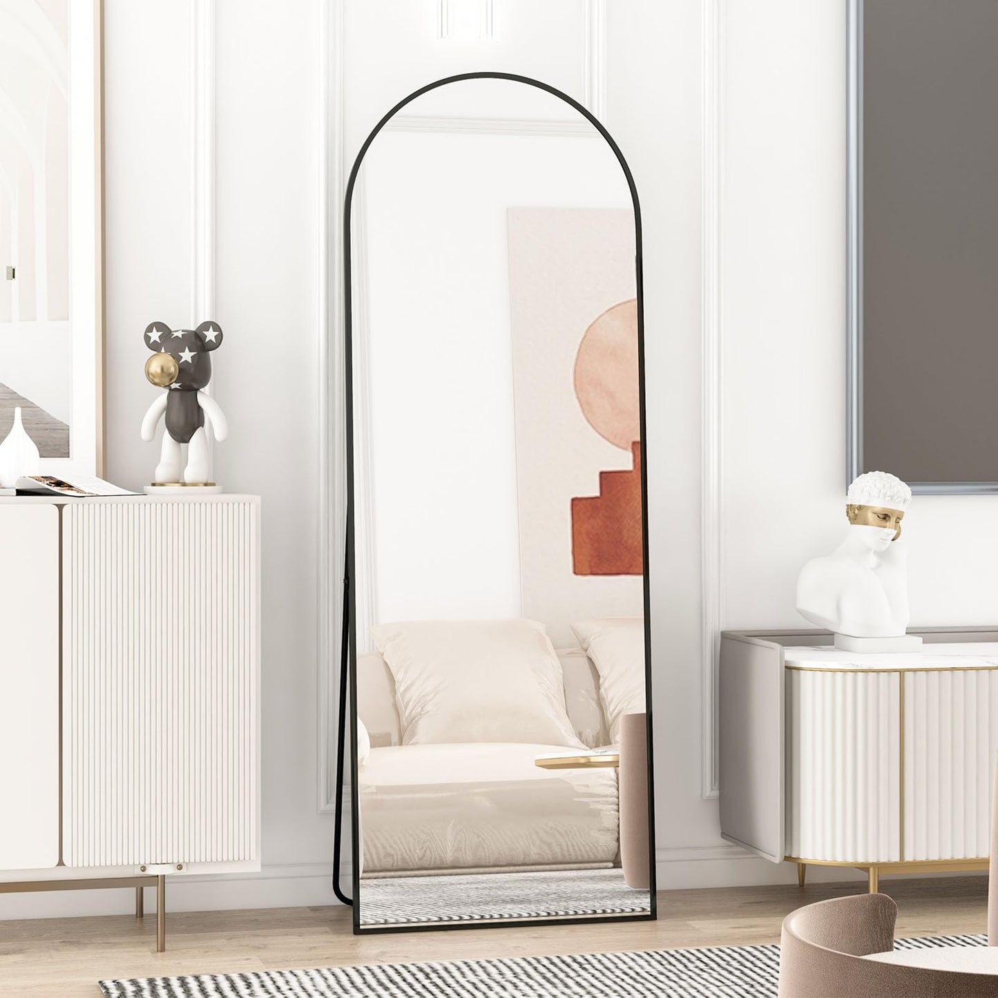 CASSILANDO Full Length Mirror165X60cm Arched Mirror, Black Floor Mirror with Standing Full Body Mirrors Hanging or Leaning Against Wall, for Cloakroom, Bedroom, Livingroom (Black)