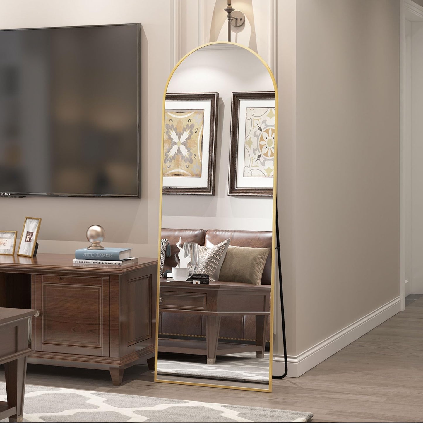 CASSILANDO Full Length Mirror165X60cm Arched Mirror, Black Floor Mirror with Standing Full Body Mirrors Hanging or Leaning Against Wall, for Cloakroom, Bedroom, Livingroom (Black)