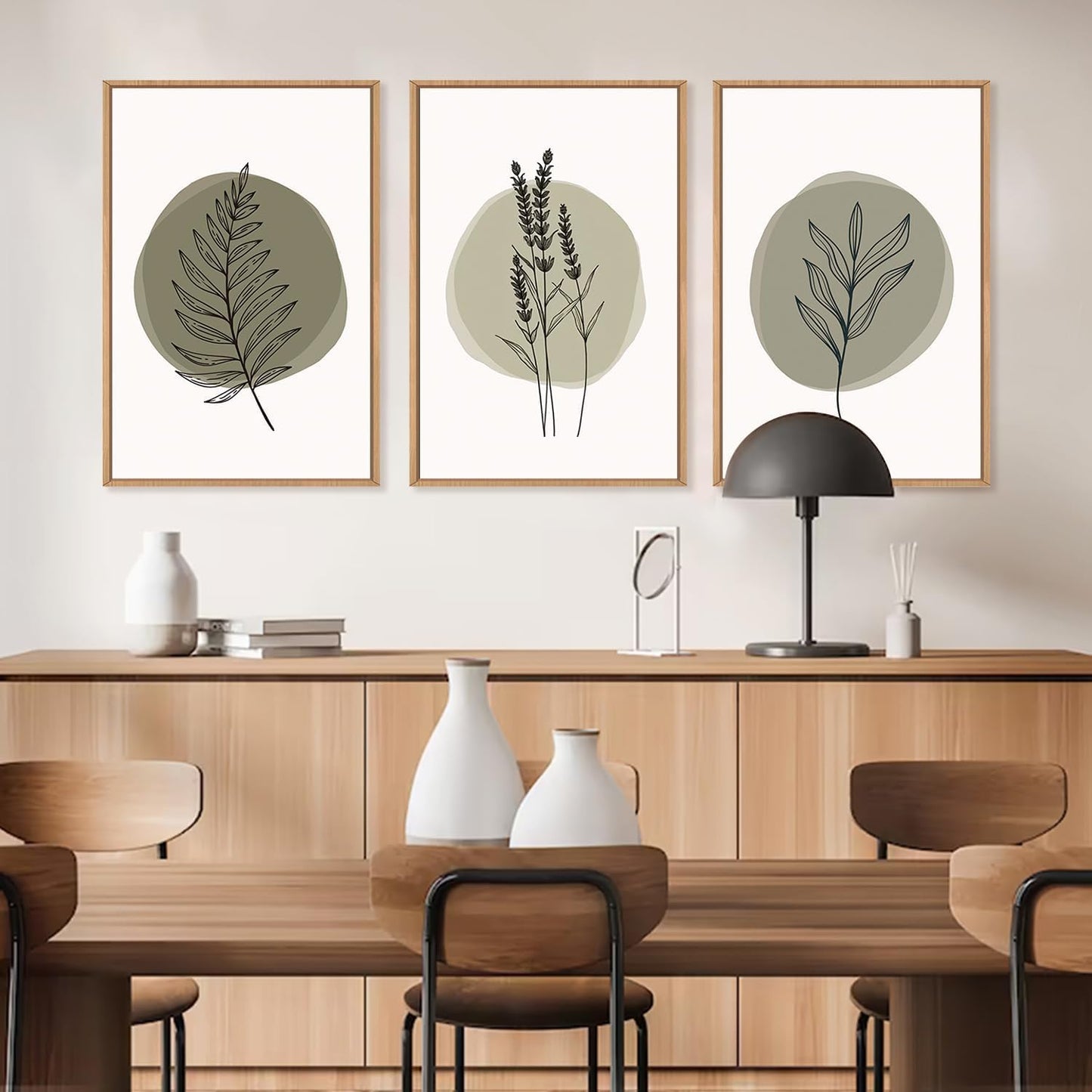 Framed Canvas Wall Art Prints, Set of 3 Mid Century Modern Wall Decor