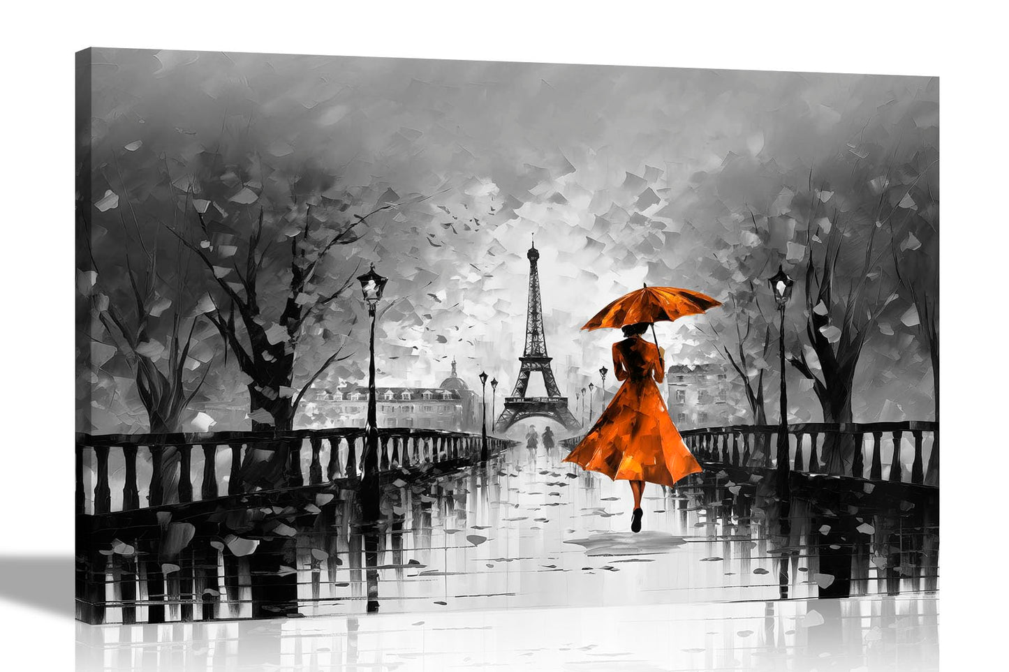 Calm Of The Rain in Paris Orange Large Abstract Canvas Wall Pictures