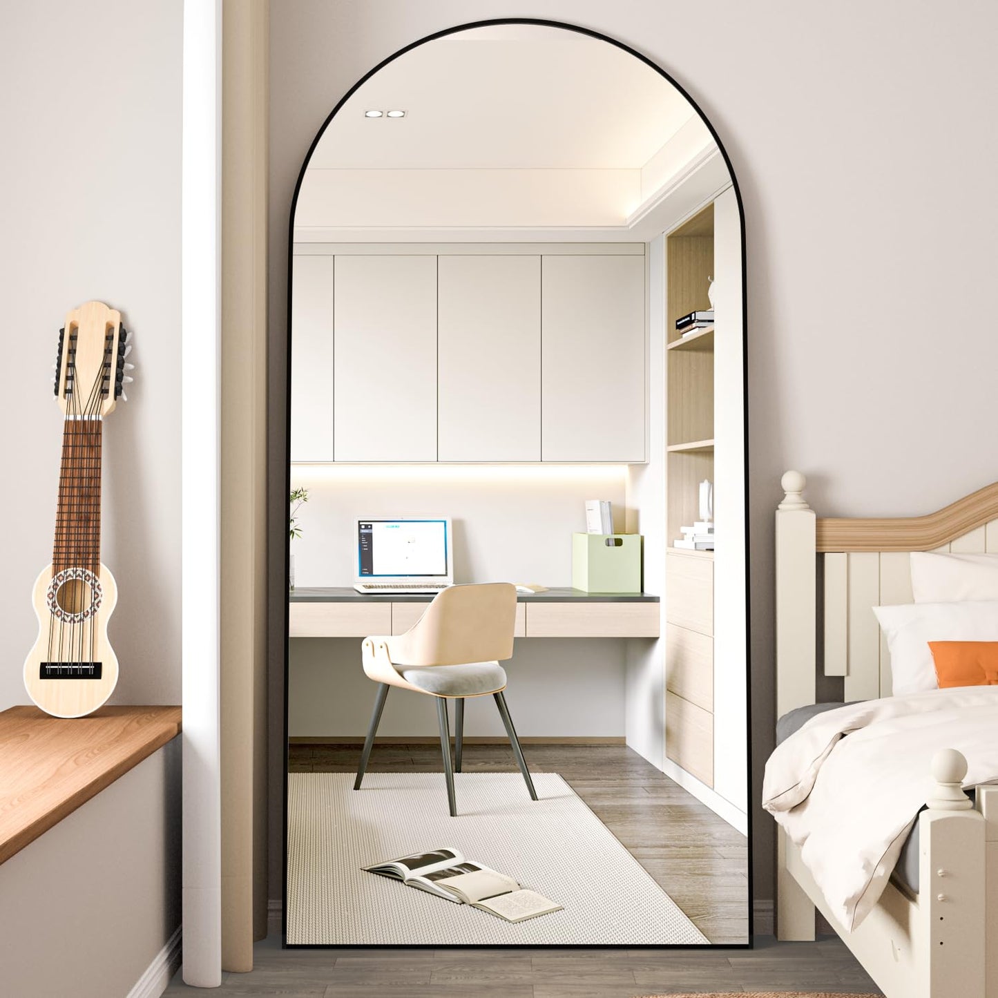 CASSILANDO Full Length Mirror165X60cm Arched Mirror, Black Floor Mirror with Standing Full Body Mirrors Hanging or Leaning Against Wall, for Cloakroom, Bedroom, Livingroom (Black)