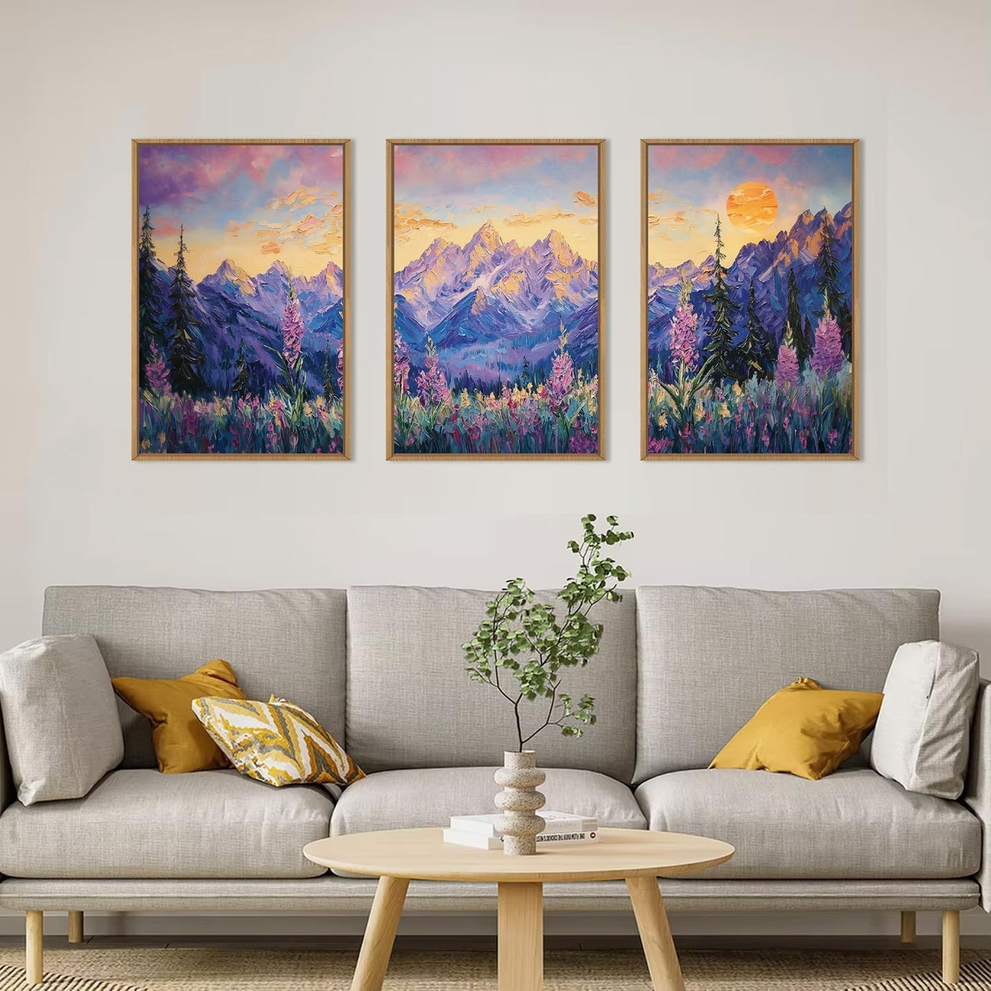 Framed Canvas Wall Art Prints, Set of 3 Mid Century Modern Wall Decor
