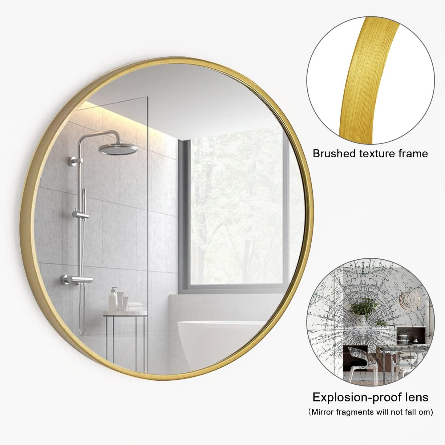 Holdfiturn 50cm Round Mirror,Large Modern Gold Copper Brushed Frame Wall Mirror,Metal Framed HD Glass Wall Mirror circle mirror for Makeup Bathroom Living Room Bedroom