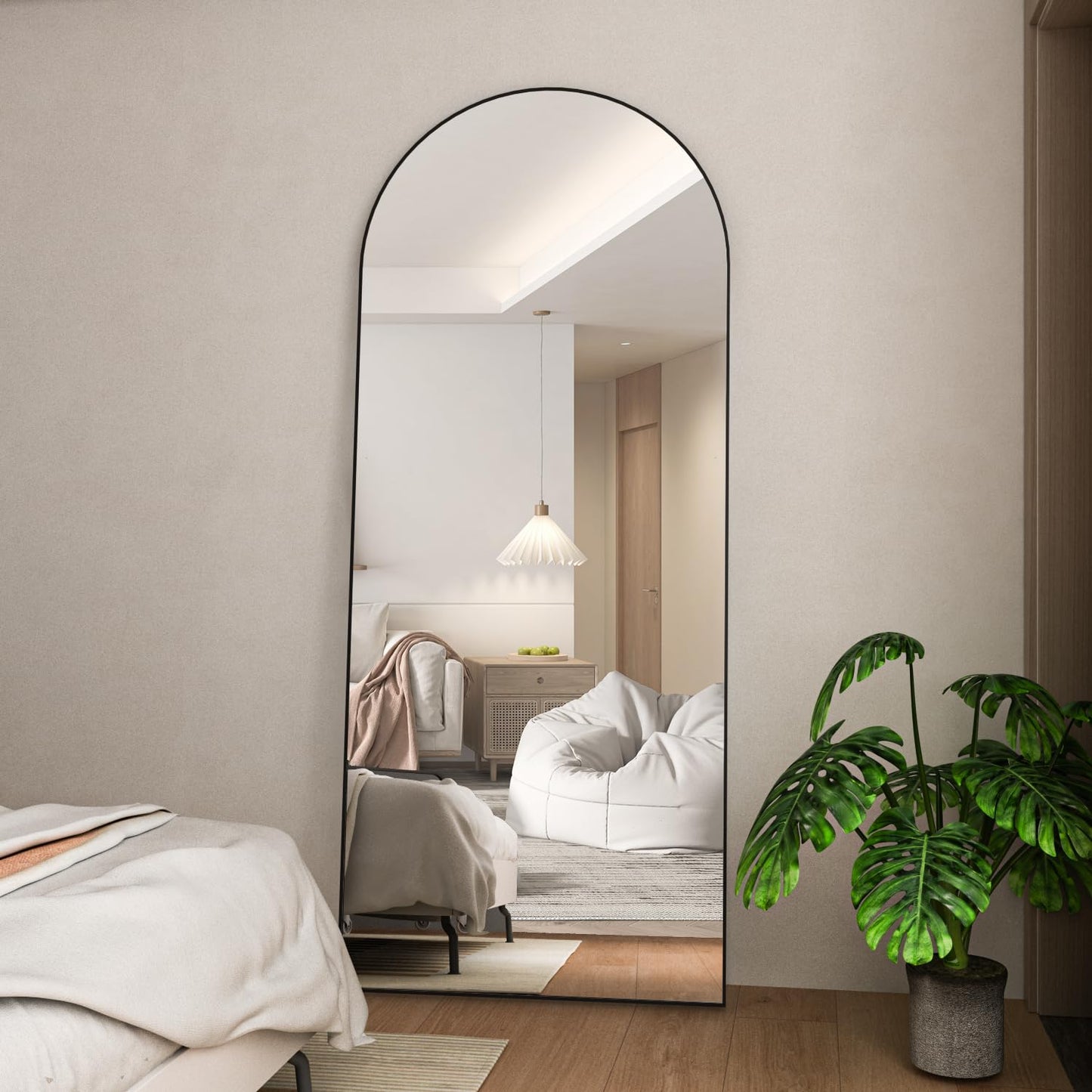 CASSILANDO Full Length Mirror165X60cm Arched Mirror, Black Floor Mirror with Standing Full Body Mirrors Hanging or Leaning Against Wall, for Cloakroom, Bedroom, Livingroom (Black)