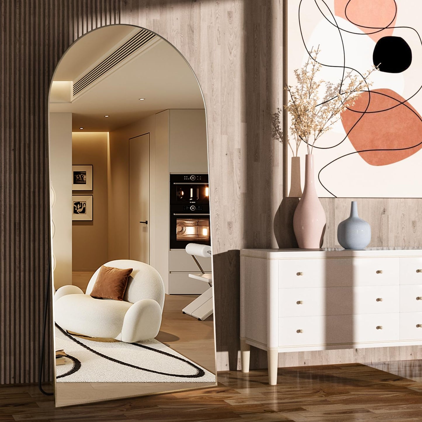 CASSILANDO Full Length Mirror165X60cm Arched Mirror, Black Floor Mirror with Standing Full Body Mirrors Hanging or Leaning Against Wall, for Cloakroom, Bedroom, Livingroom (Black)