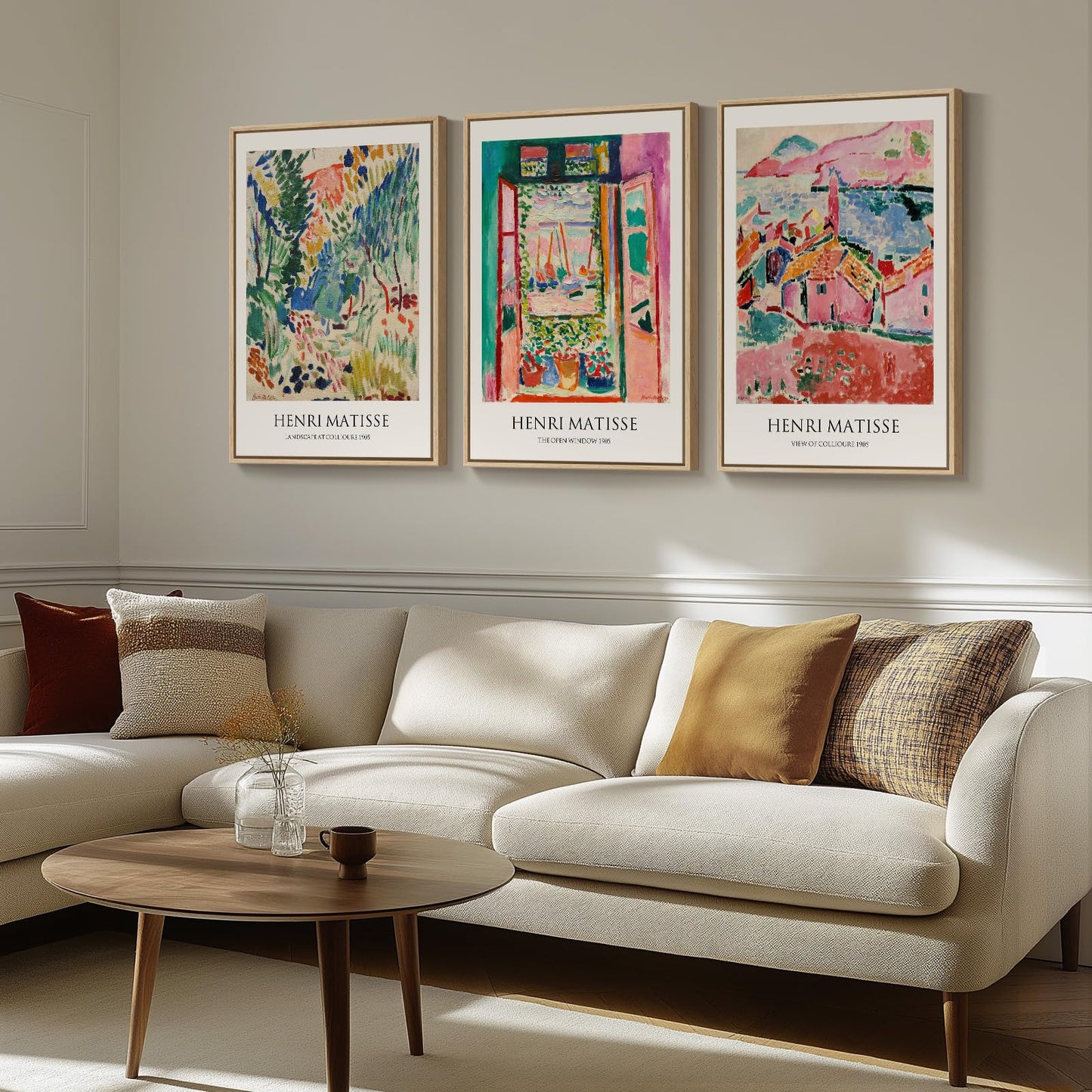Framed Claude Monet Wall Art for Living Room, 3 Piece Extra Large Monet Canvas Wall Art, Impression Sunrise Artwork for Walls, Mid Century Pictures Prints for Bedroom Hallway Home Office Wall Decor