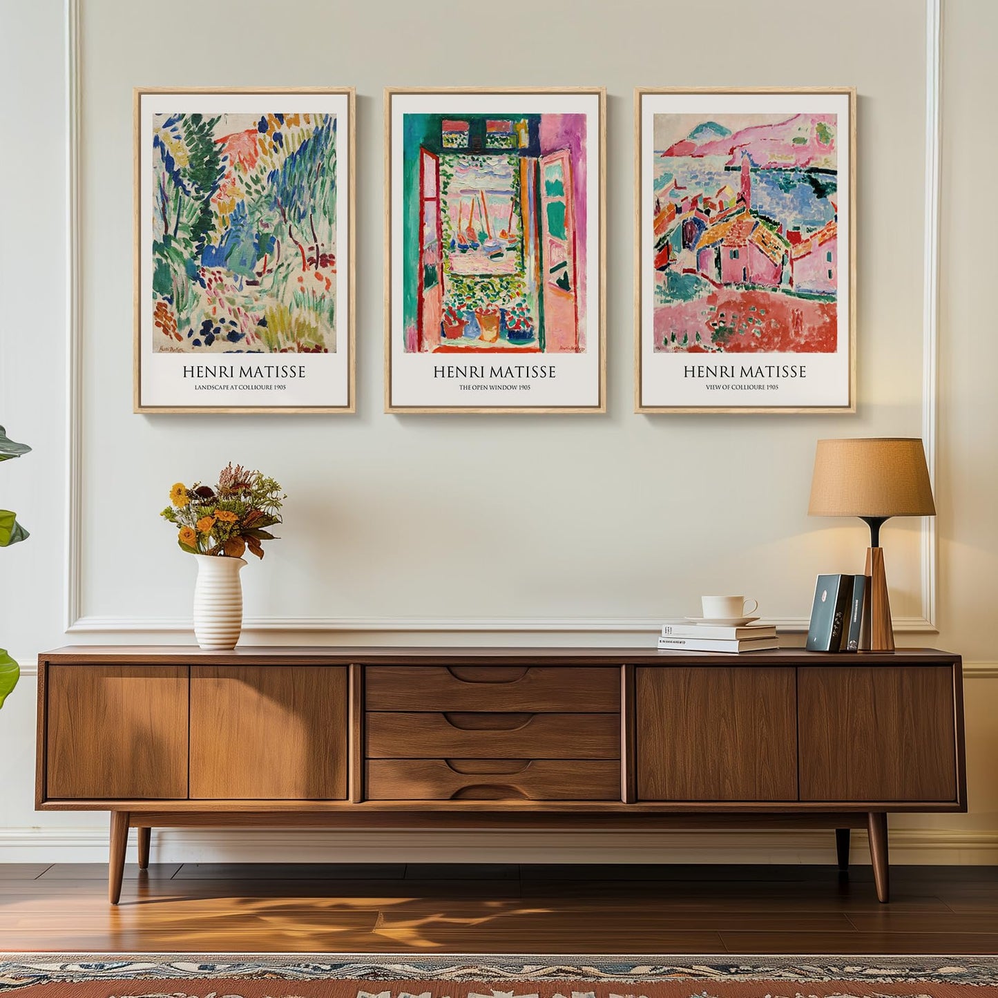 Framed Claude Monet Wall Art for Living Room, 3 Piece Extra Large Monet Canvas Wall Art, Impression Sunrise Artwork for Walls, Mid Century Pictures Prints for Bedroom Hallway Home Office Wall Decor