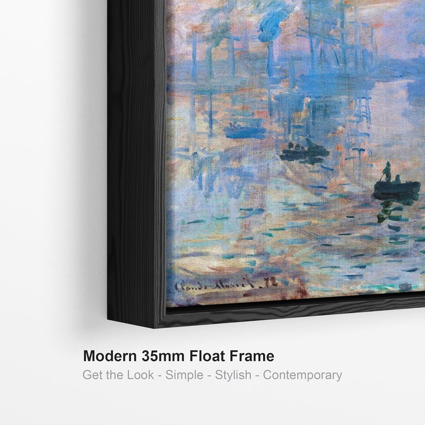 Claude Monet Framed Canvas Wall Art Print - Sunrise - 100cm x 100cm Artwork