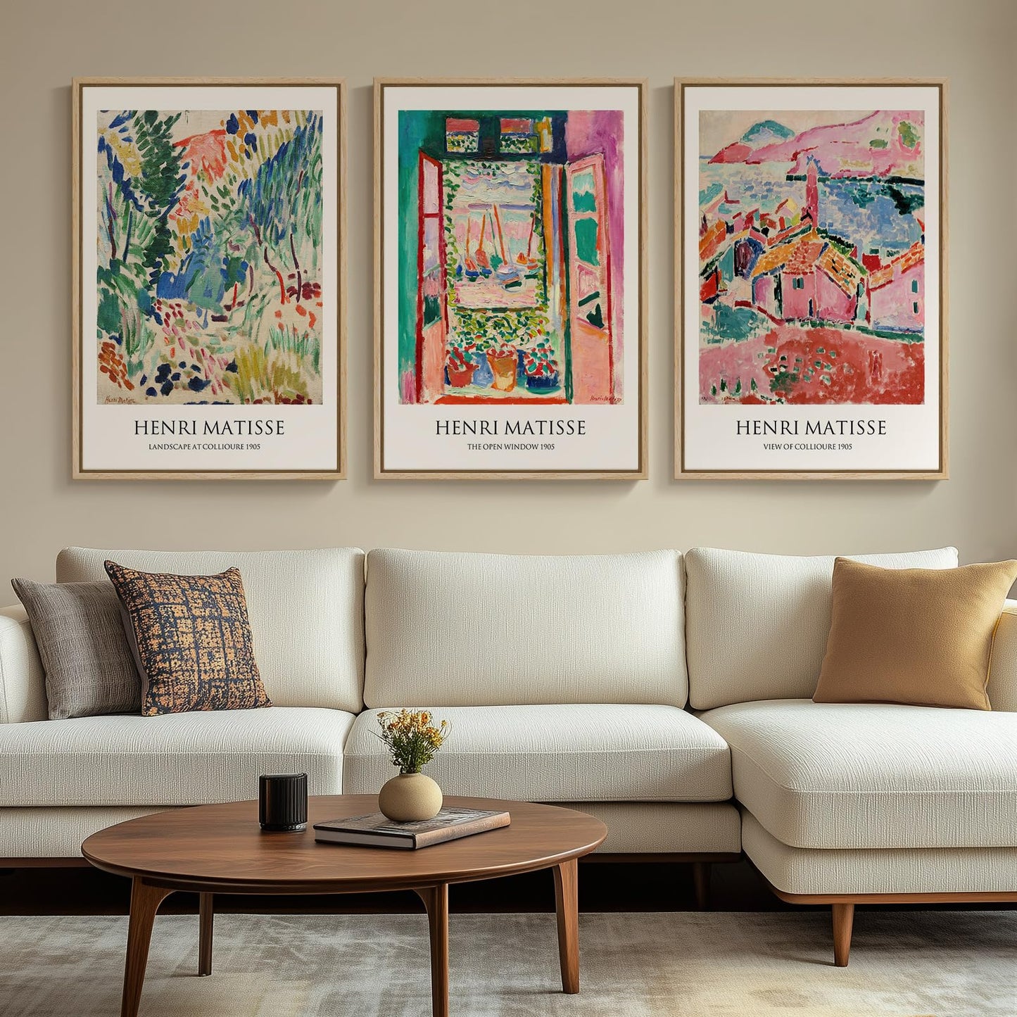 Framed Claude Monet Wall Art for Living Room, 3 Piece Extra Large Monet Canvas Wall Art, Impression Sunrise Artwork for Walls, Mid Century Pictures Prints for Bedroom Hallway Home Office Wall Decor
