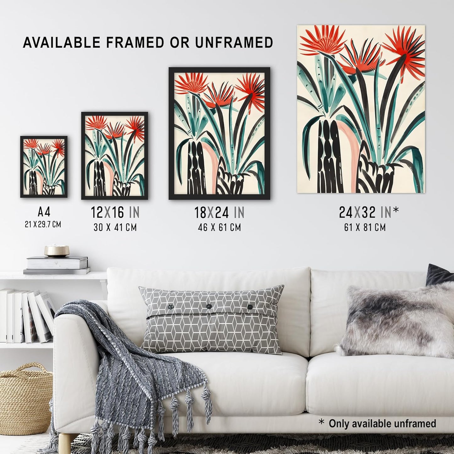 Artery8 Abstract Red Dahlia Flowers in Vases Painting Living Room Artwork Framed Wall Art Print 18X24 Inch