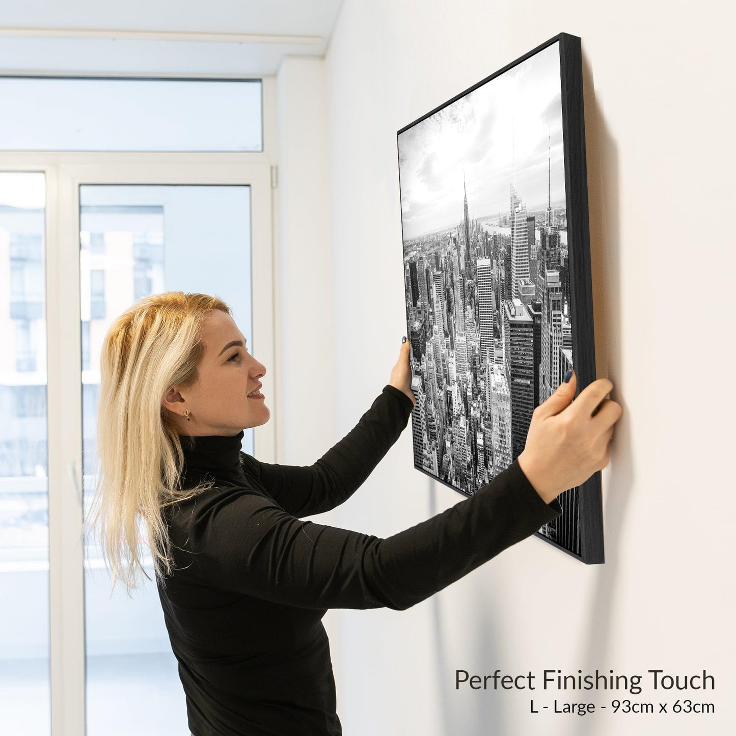 New York Skyline Framed Canvas Wall Art - Black White Picture - FF2104 - XXL - 123cm x 82cm