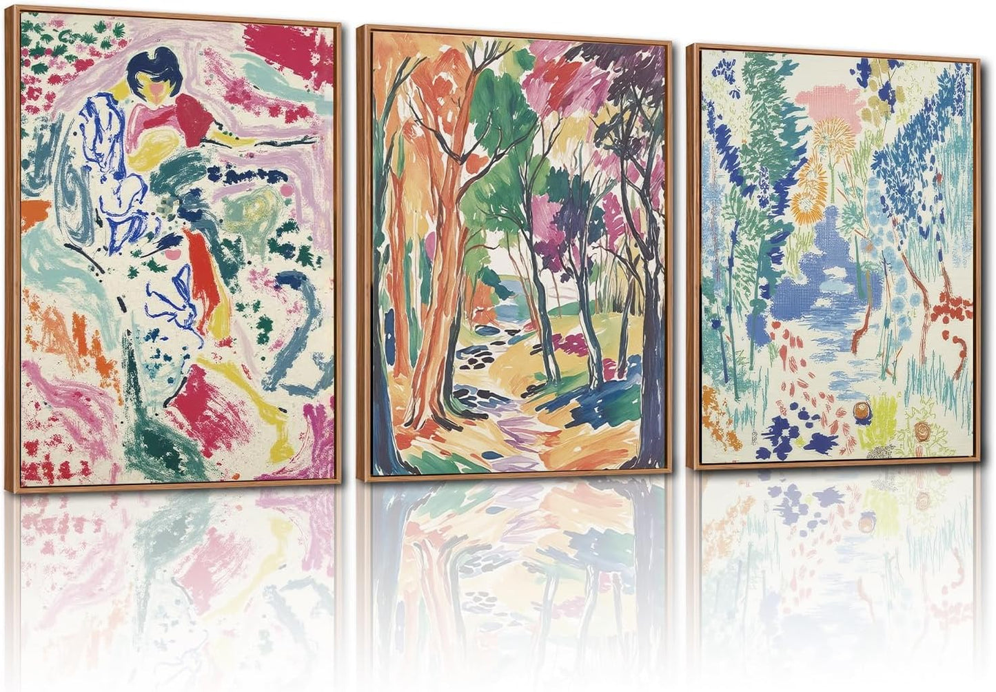 Framed Canvas Wall Art Prints, Set of 3 Mid Century Modern Wall Decor