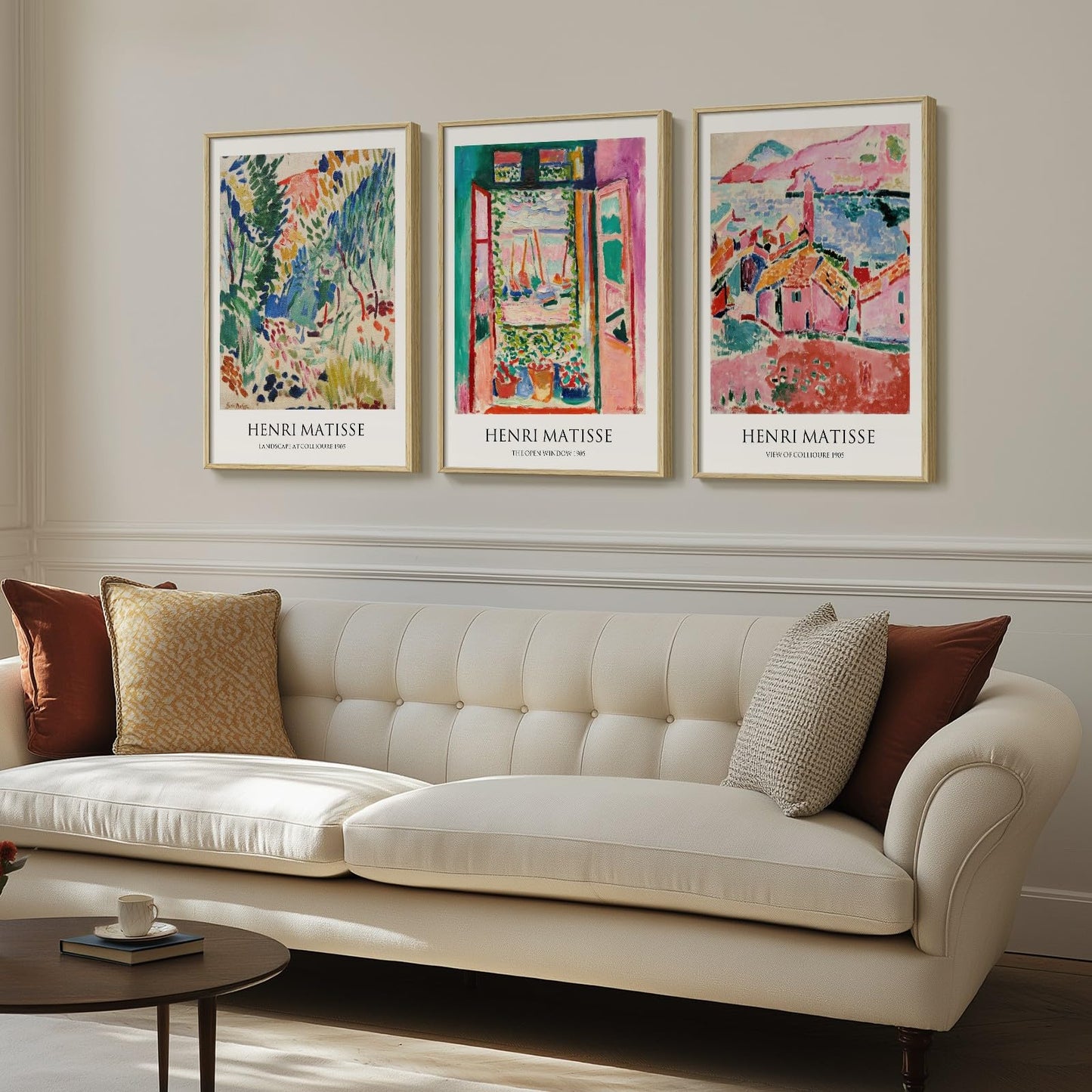 Framed Claude Monet Wall Art for Living Room, 3 Piece Extra Large Monet Canvas Wall Art, Impression Sunrise Artwork for Walls, Mid Century Pictures Prints for Bedroom Hallway Home Office Wall Decor
