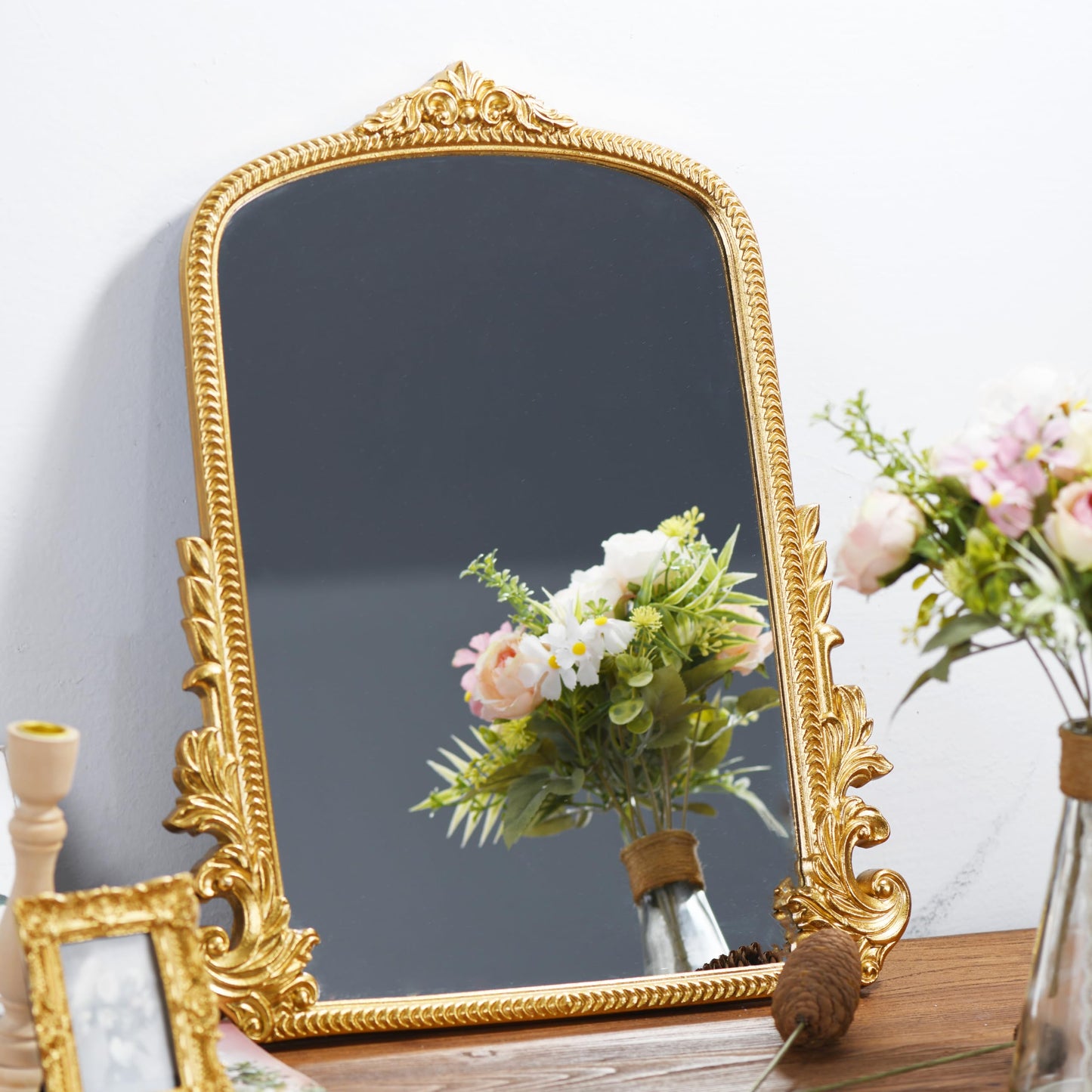 Gold Arched Mirror (40 x 50 CM) Ornate Baroque Arch Wall Mirror-for Living Rooms, Hallways, Fireplaces, Bathrooms, Entryways