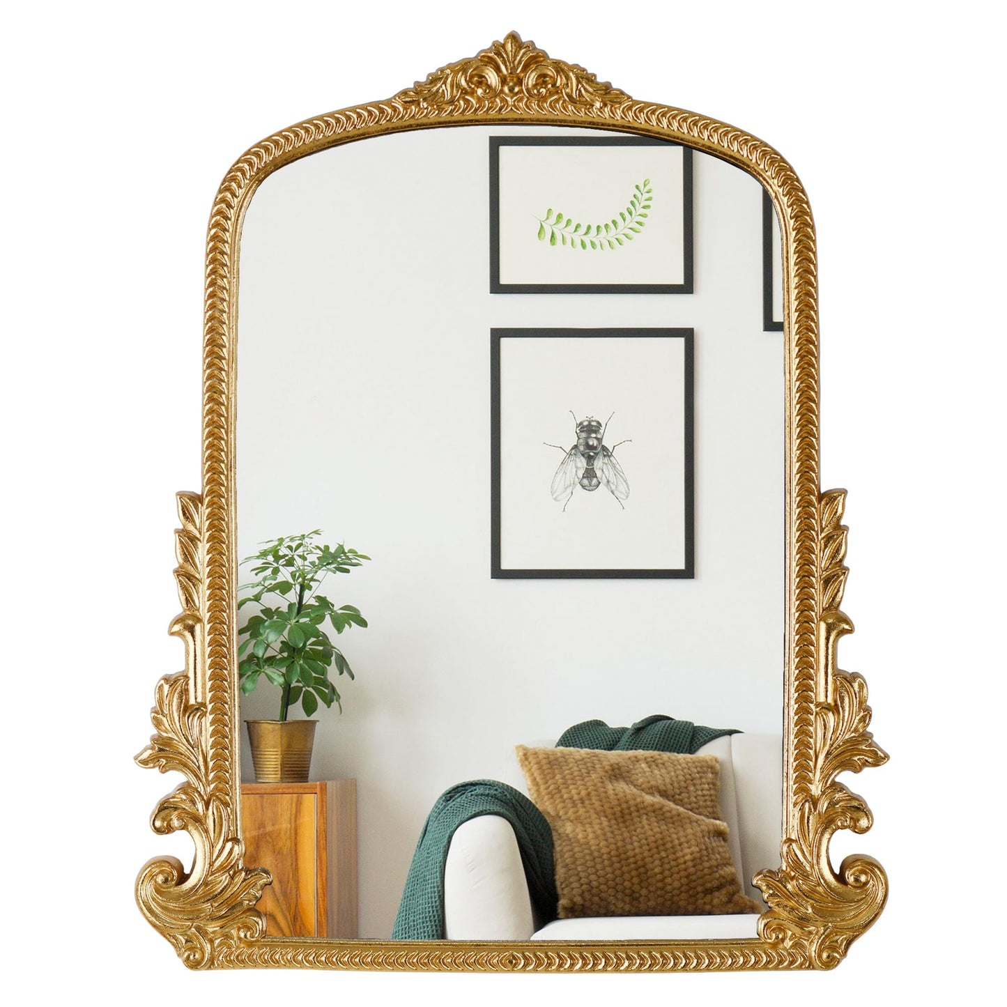 Gold Arched Mirror (40 x 50 CM) Ornate Baroque Arch Wall Mirror-for Living Rooms, Hallways, Fireplaces, Bathrooms, Entryways