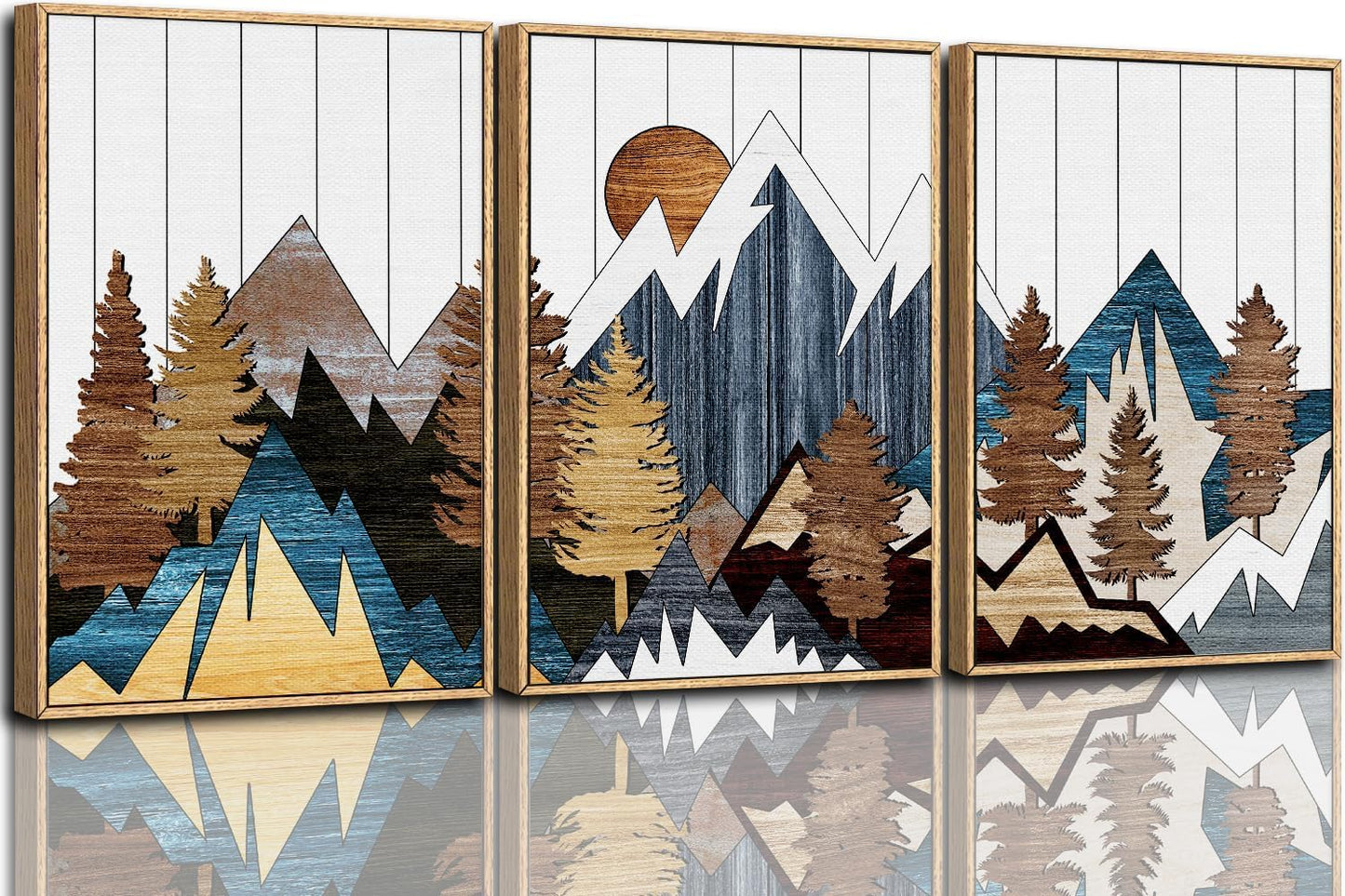 Framed Canvas Wall Art Prints, Set of 3 Mid Century Modern Wall Decor