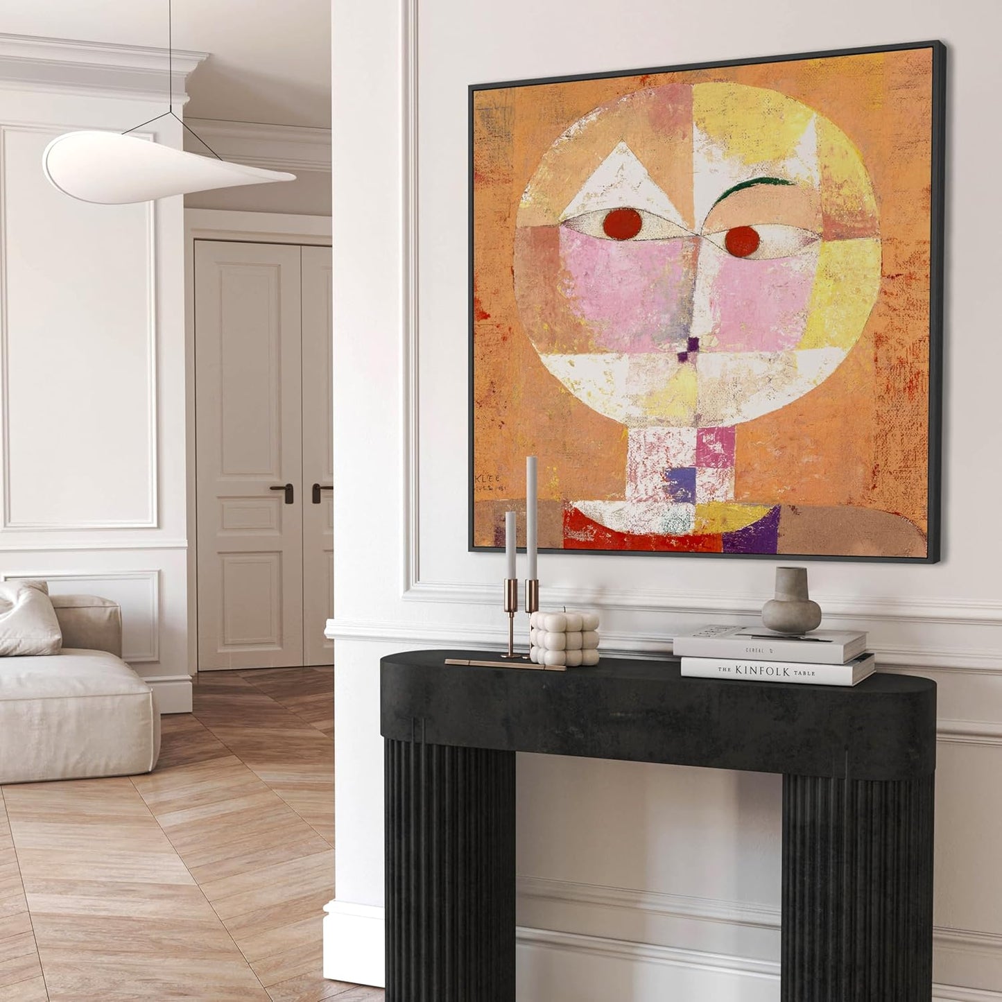 Burnt Orange Abstract Wall Art for Living Room - Paul Klee Framed Canvas - FFs2128 - XL - 100x100cm