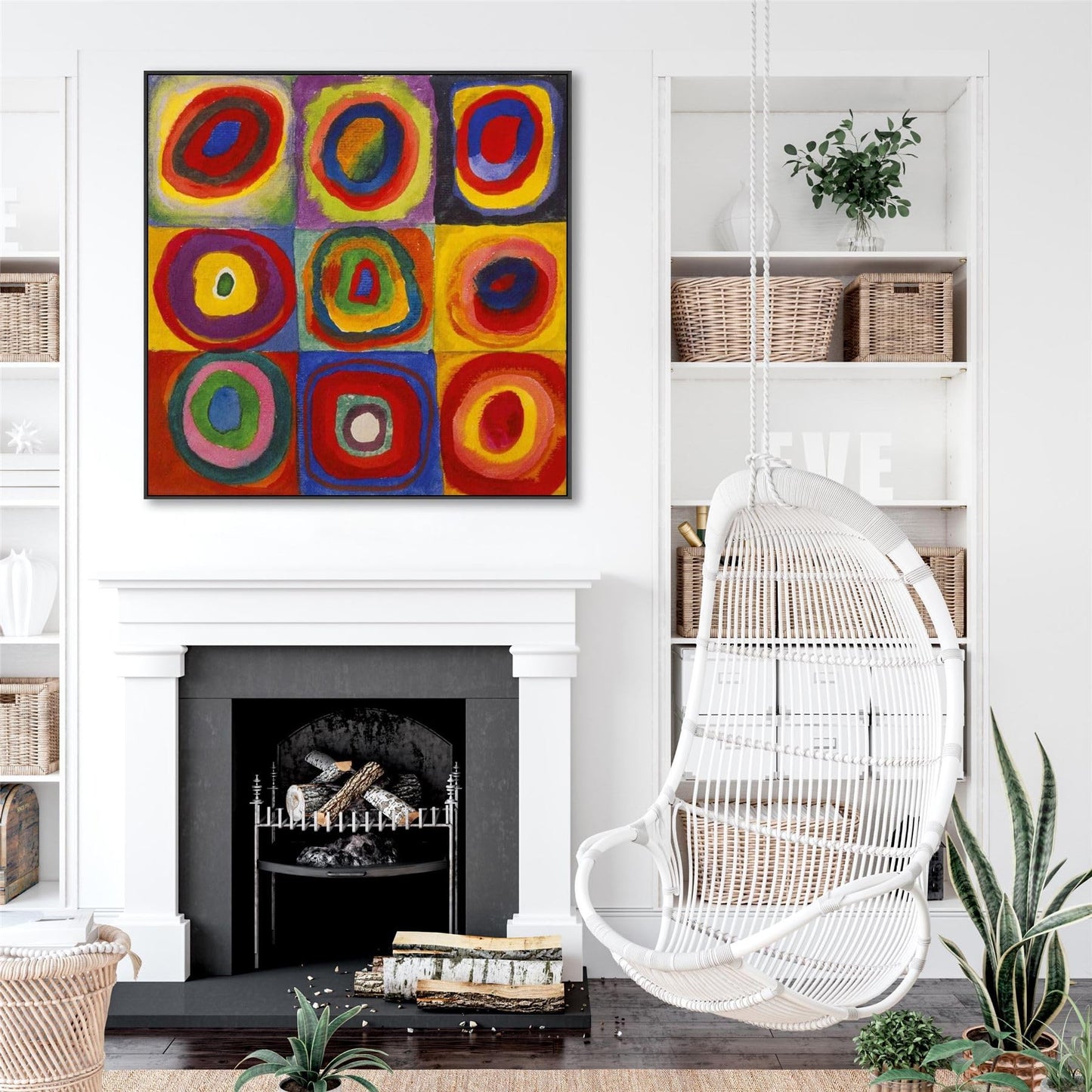 Wallfillers Large Abstract Wassily Kandinsky Wall Art Framed Canvas Print of Squares with Concentric Circles Painting (100cm x 100cm)