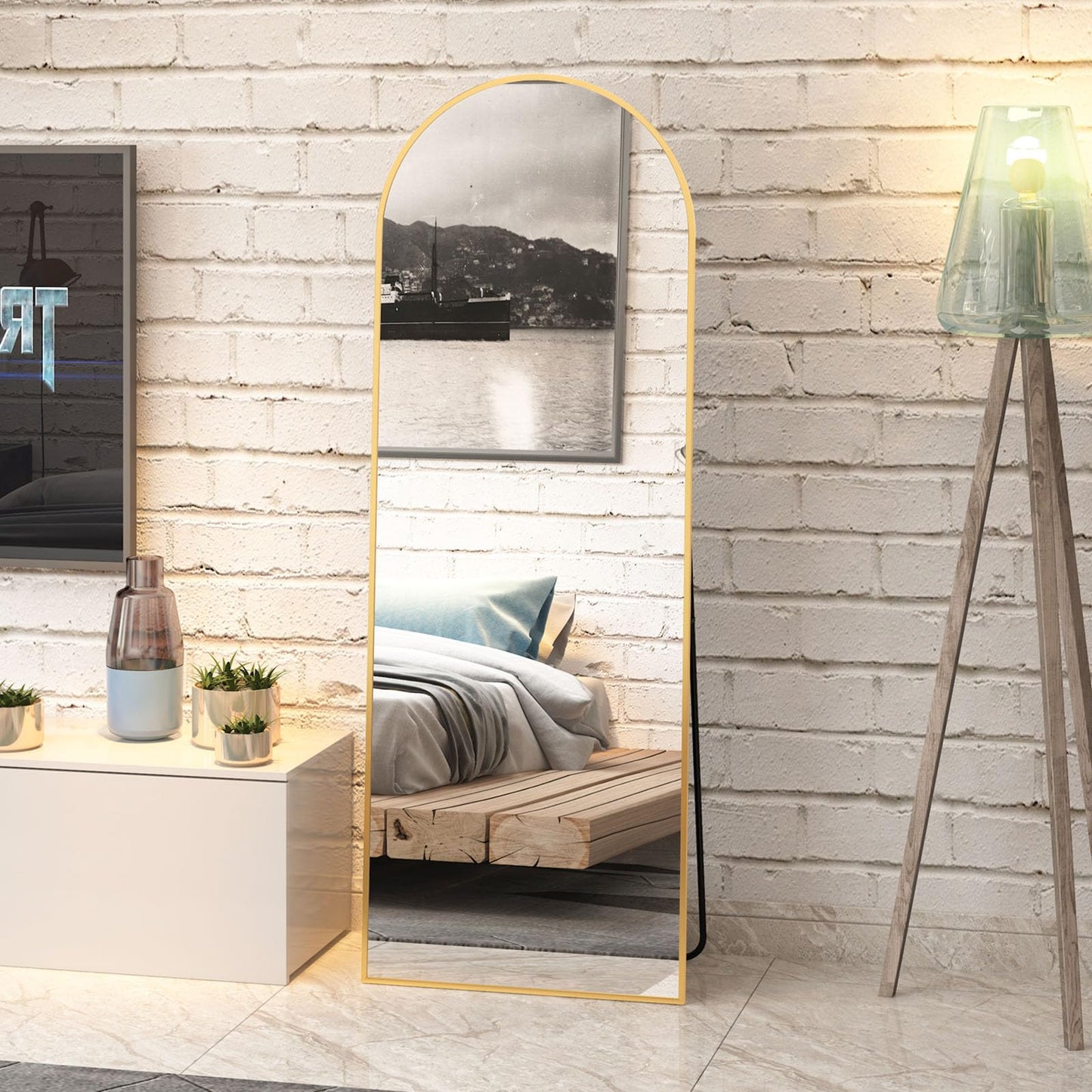 CASSILANDO Full Length Mirror165X60cm Arched Mirror, Black Floor Mirror with Standing Full Body Mirrors Hanging or Leaning Against Wall, for Cloakroom, Bedroom, Livingroom (Black)