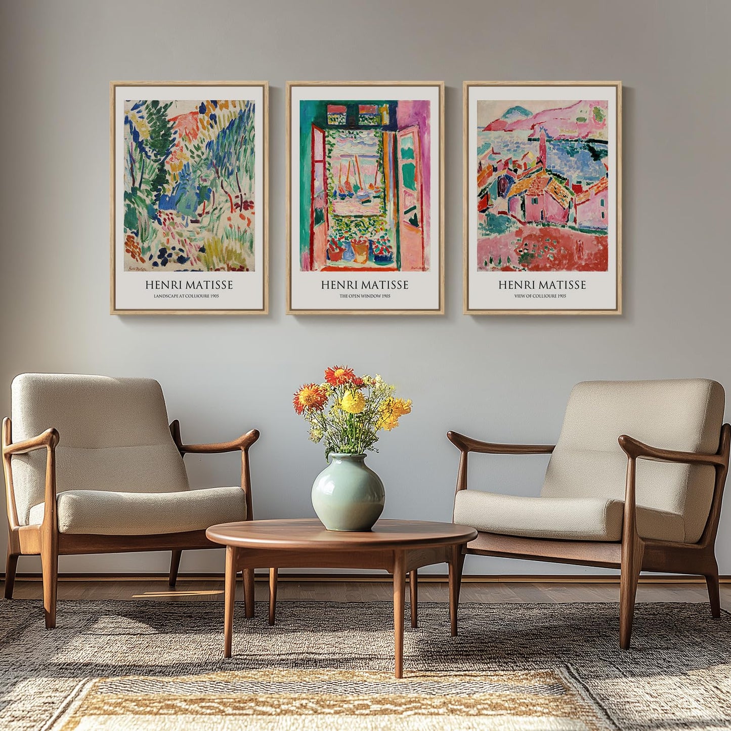 Framed Claude Monet Wall Art for Living Room, 3 Piece Extra Large Monet Canvas Wall Art, Impression Sunrise Artwork for Walls, Mid Century Pictures Prints for Bedroom Hallway Home Office Wall Decor
