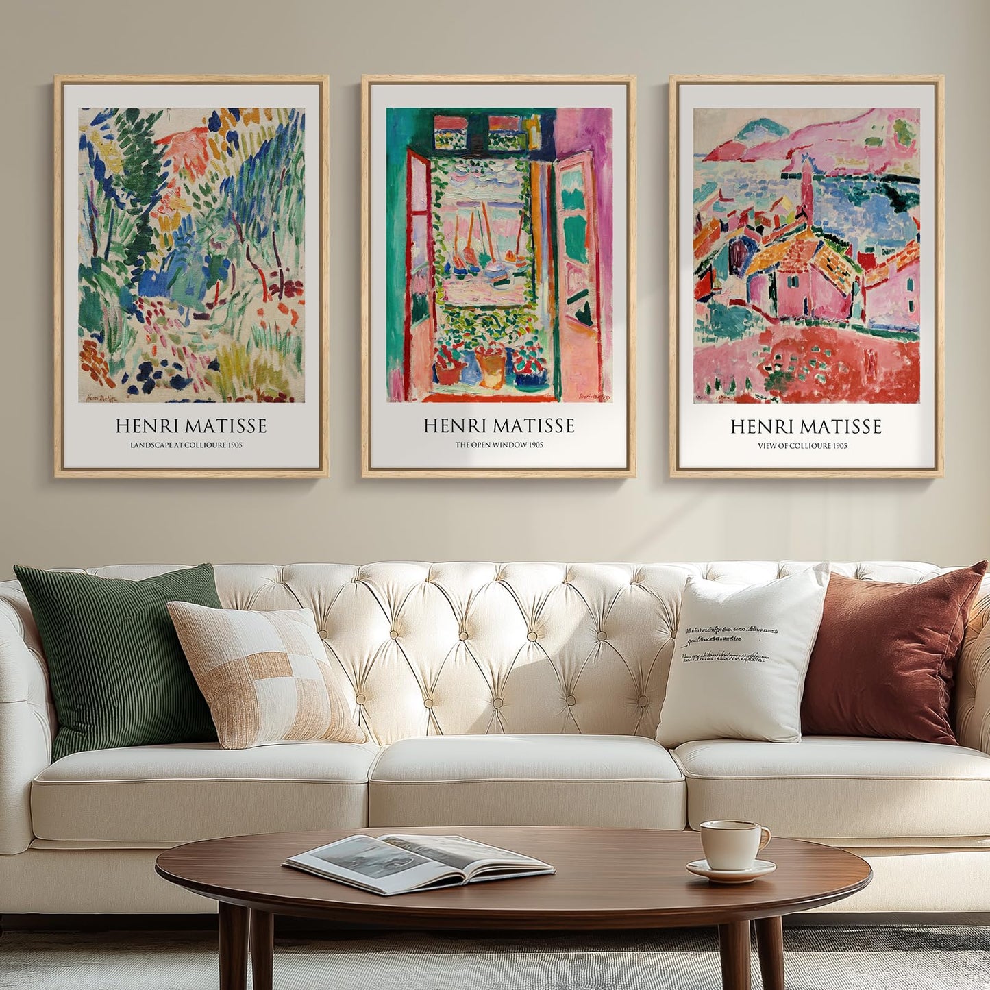 Framed Claude Monet Wall Art for Living Room, 3 Piece Extra Large Monet Canvas Wall Art, Impression Sunrise Artwork for Walls, Mid Century Pictures Prints for Bedroom Hallway Home Office Wall Decor