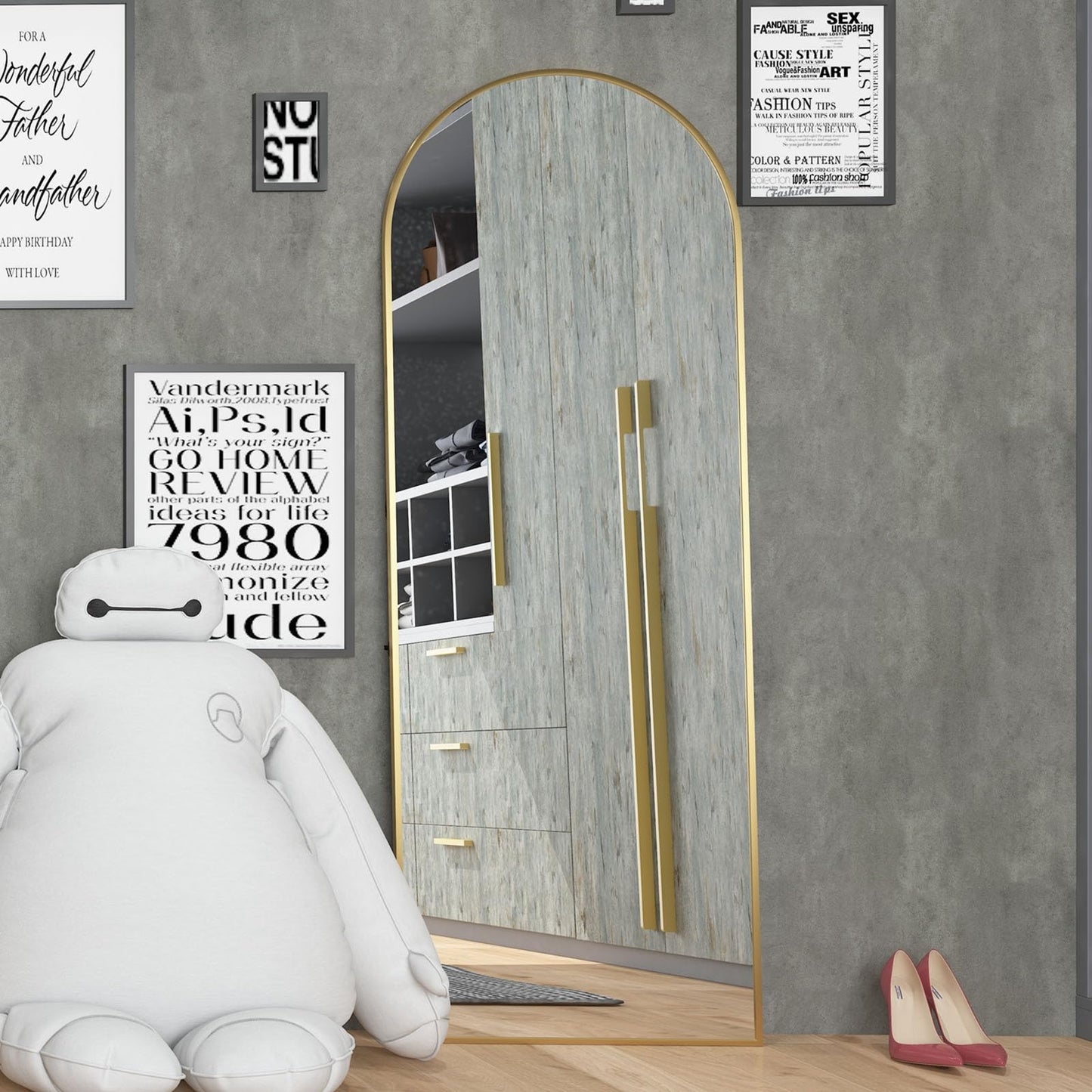 CASSILANDO Full Length Mirror165X60cm Arched Mirror, Black Floor Mirror with Standing Full Body Mirrors Hanging or Leaning Against Wall, for Cloakroom, Bedroom, Livingroom (Black)