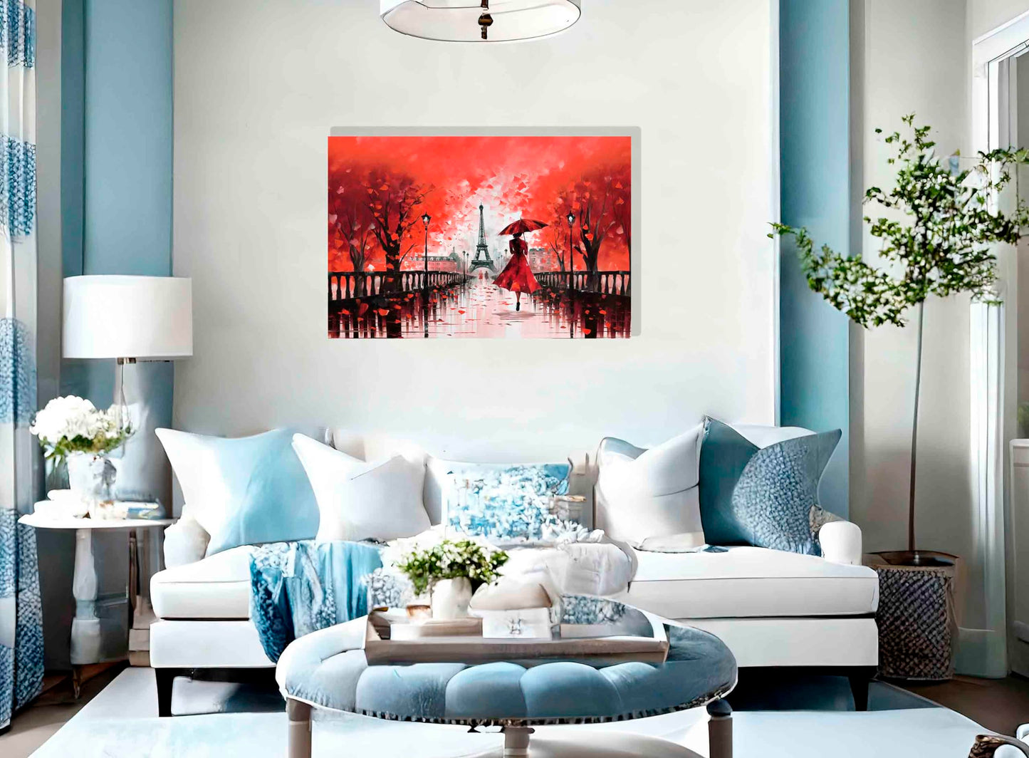 Calm Of The Rain in Paris Orange Large Abstract Canvas Wall Pictures