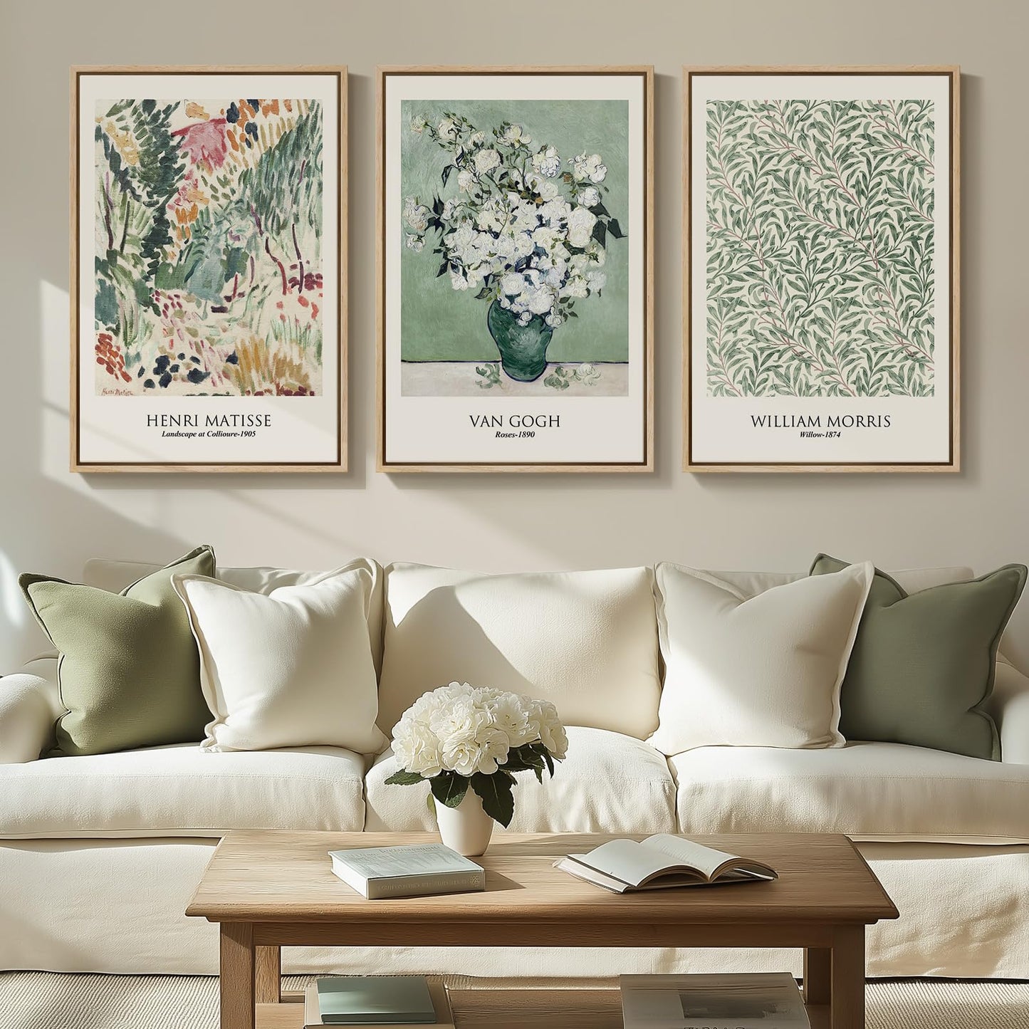 Framed Claude Monet Wall Art for Living Room, 3 Piece Extra Large Monet Canvas Wall Art, Impression Sunrise Artwork for Walls, Mid Century Pictures Prints for Bedroom Hallway Home Office Wall Decor