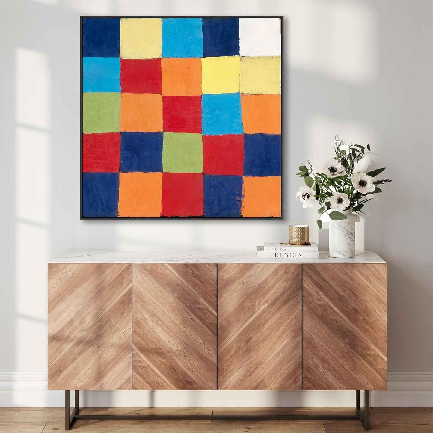 Large Colourful Abstract Framed Canvas - Paul Klee Wall Art - FFs2123 - XL - 100x100cm