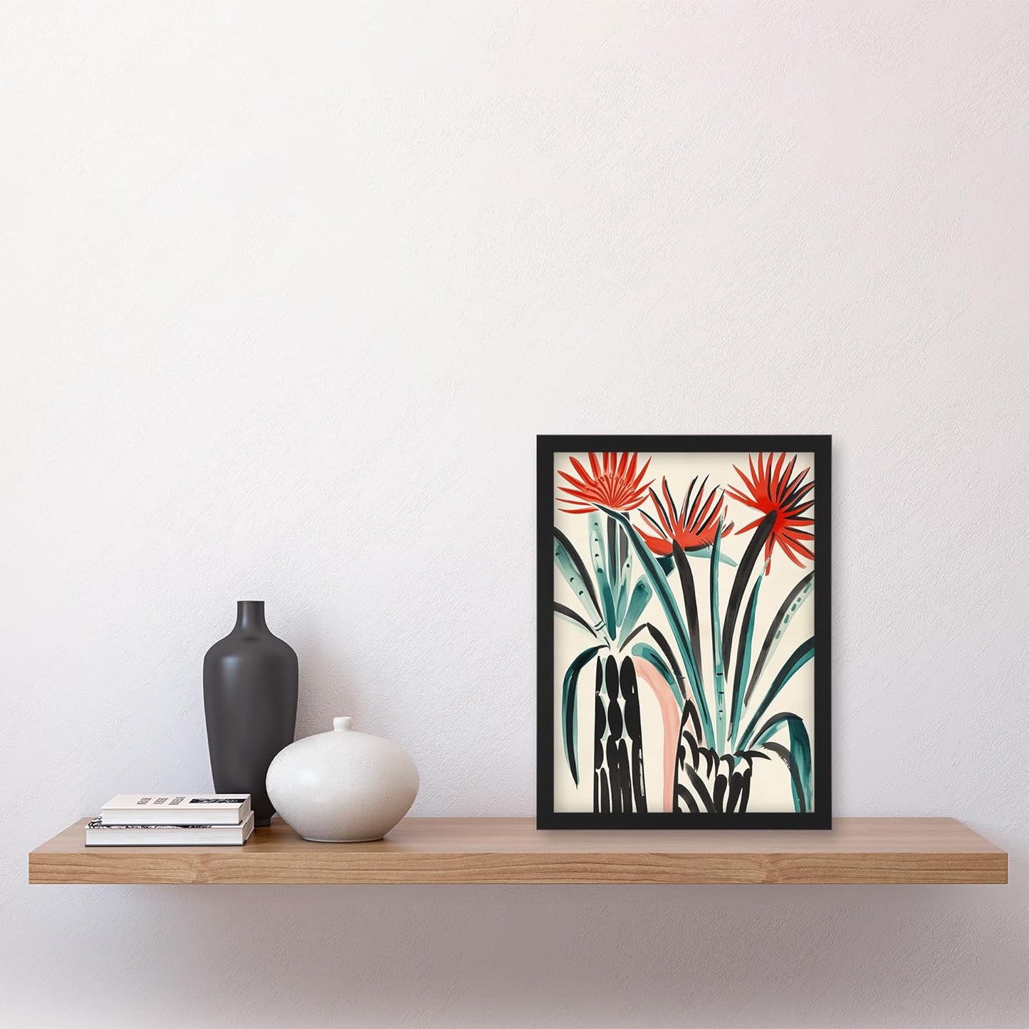 Artery8 Abstract Red Dahlia Flowers in Vases Painting Living Room Artwork Framed Wall Art Print 18X24 Inch
