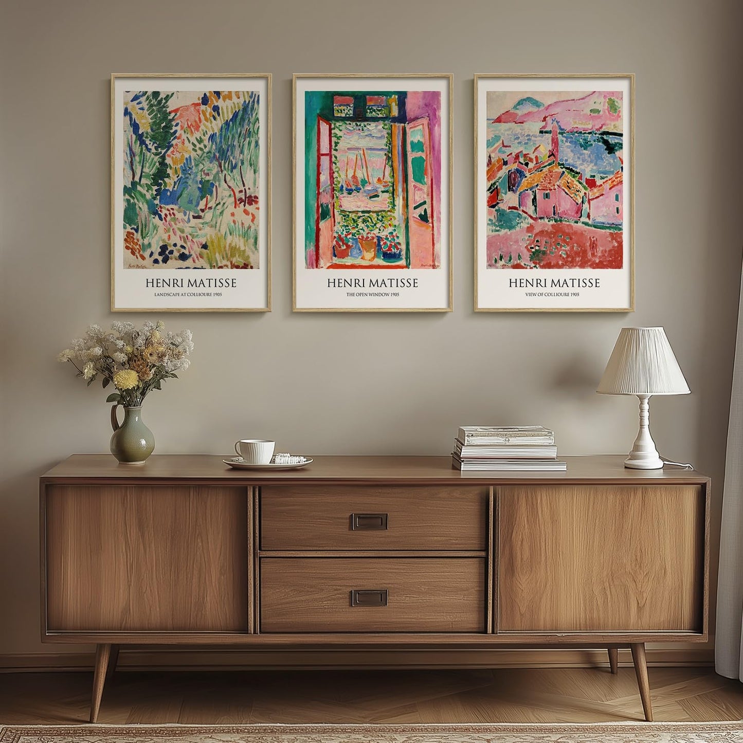 Framed Claude Monet Wall Art for Living Room, 3 Piece Extra Large Monet Canvas Wall Art, Impression Sunrise Artwork for Walls, Mid Century Pictures Prints for Bedroom Hallway Home Office Wall Decor