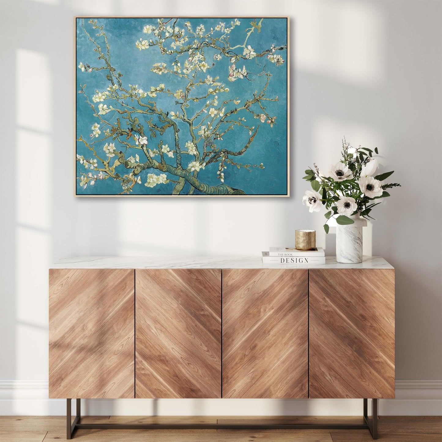 Large Vincent Van Gogh Wall Art Framed Canvas Print of Almond Blossom Floral Painting (84cm x 69cm)