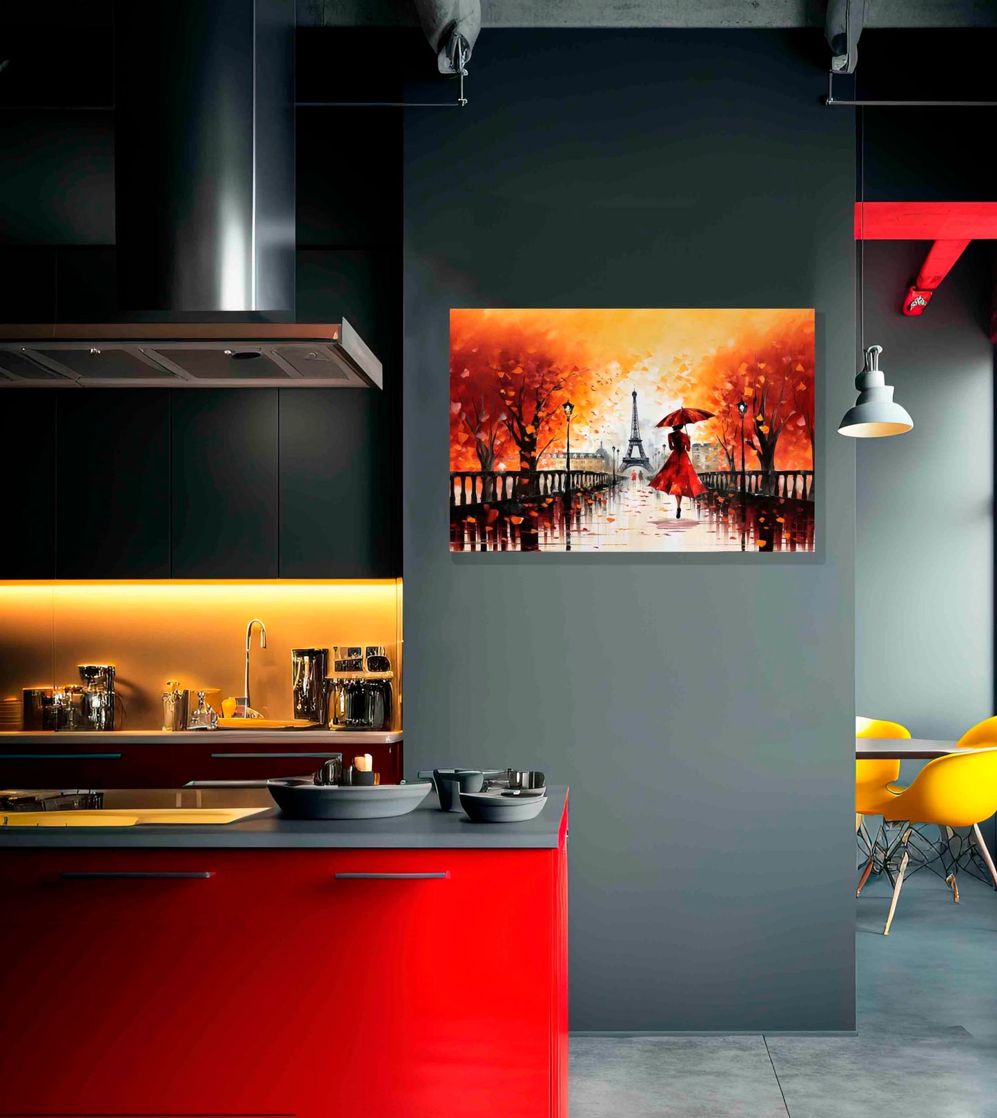 Calm Of The Rain in Paris Orange Large Abstract Canvas Wall Pictures