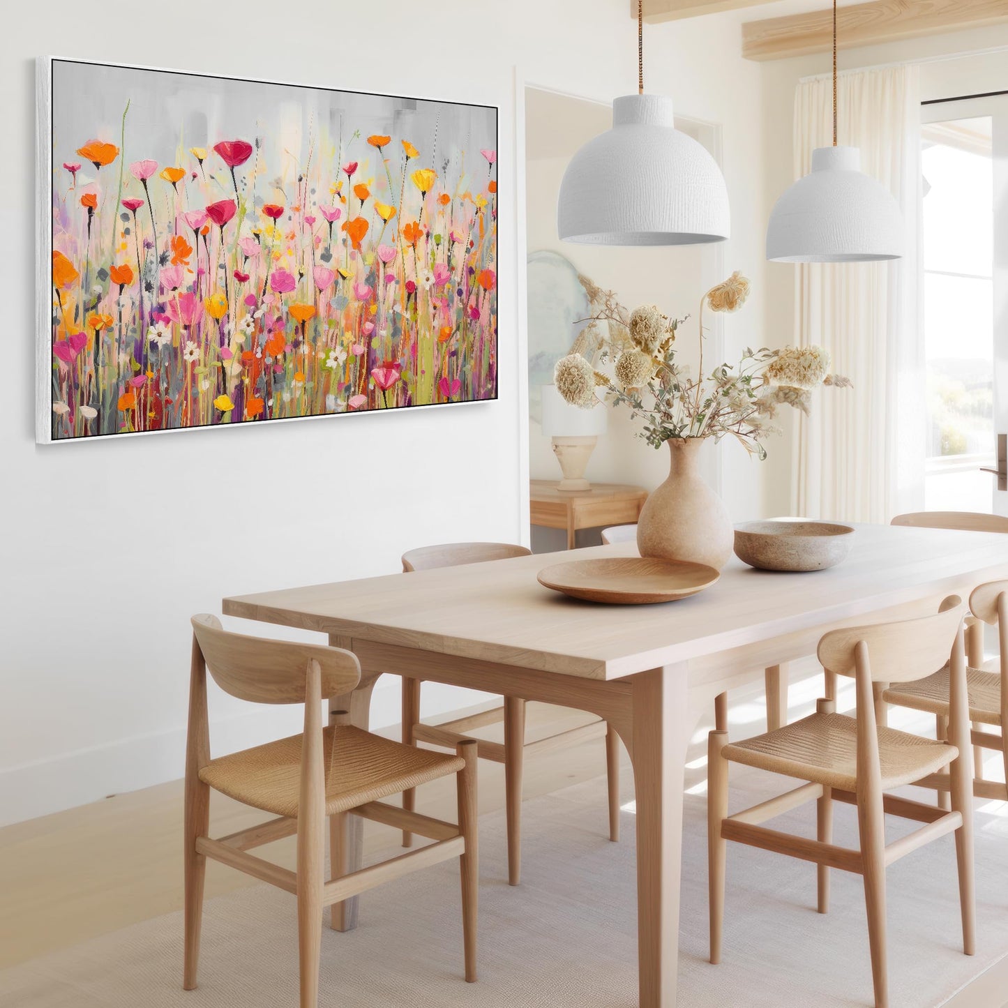 Large Bright Colourful Framed Wall Art for Living Room - Floral Canvas Artwork- FF2119 - XXL - 123cm x 82cm