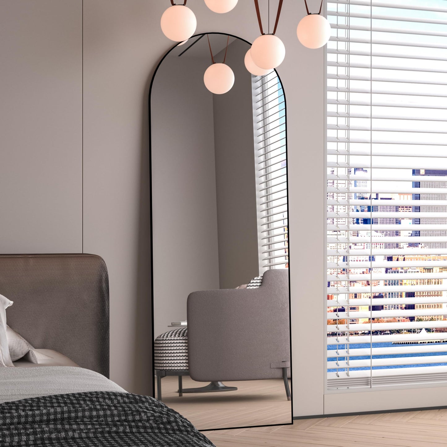 CASSILANDO Full Length Mirror165X60cm Arched Mirror, Black Floor Mirror with Standing Full Body Mirrors Hanging or Leaning Against Wall, for Cloakroom, Bedroom, Livingroom (Black)