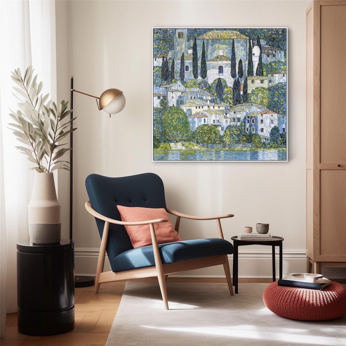 Wallfillers Large Blue Gustav Klimt Landscape Wall Art Framed Canvas Print of Kirche in Casseone Painting (100cm x 100cm)