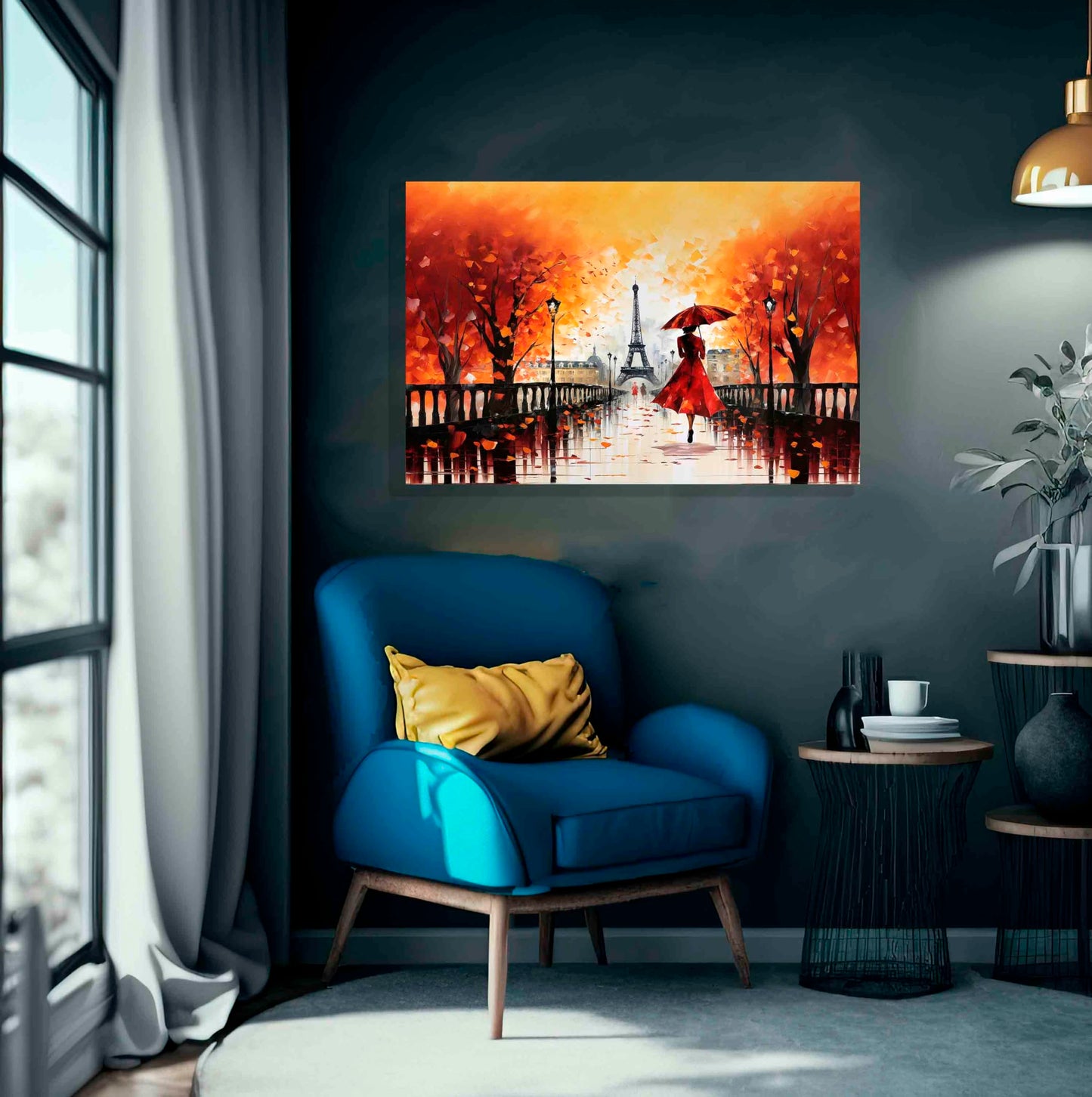 Calm Of The Rain in Paris Orange Large Abstract Canvas Wall Pictures
